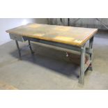 STEEL SHOP TABLE WITH WOOD TOP AND DRAWER AND POWER OUTLET, 33" X 72" X 30"