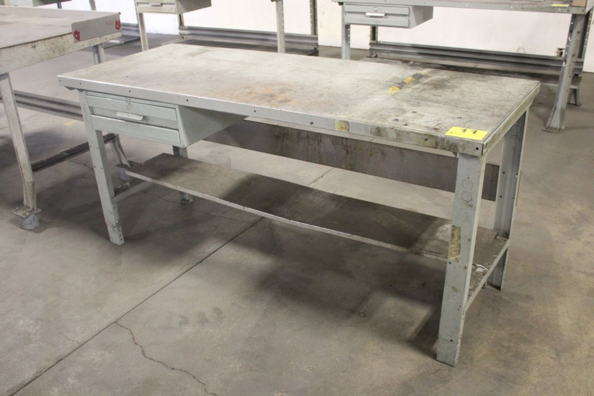 STEEL SHOP TABLE WITH DRAWER, 34" X 72" X 28"