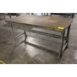 STEEL SHOP TABLE WITH WOOD TOP, 35-1/2" X 72" X 36"