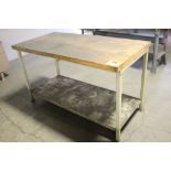 STEEL SHOP TABLE WITH WOOD TOP, 35" X 60" X 30"