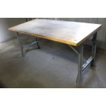 STEEL SHOP TABLE WITH WOOD TOP, 34" X 72" X 36"