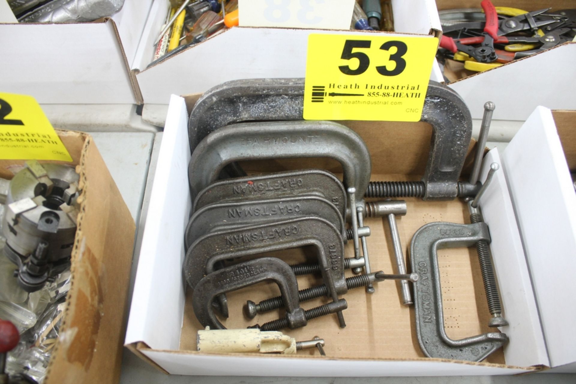 (8) ASSORTED C-CLAMPS IN BOX
