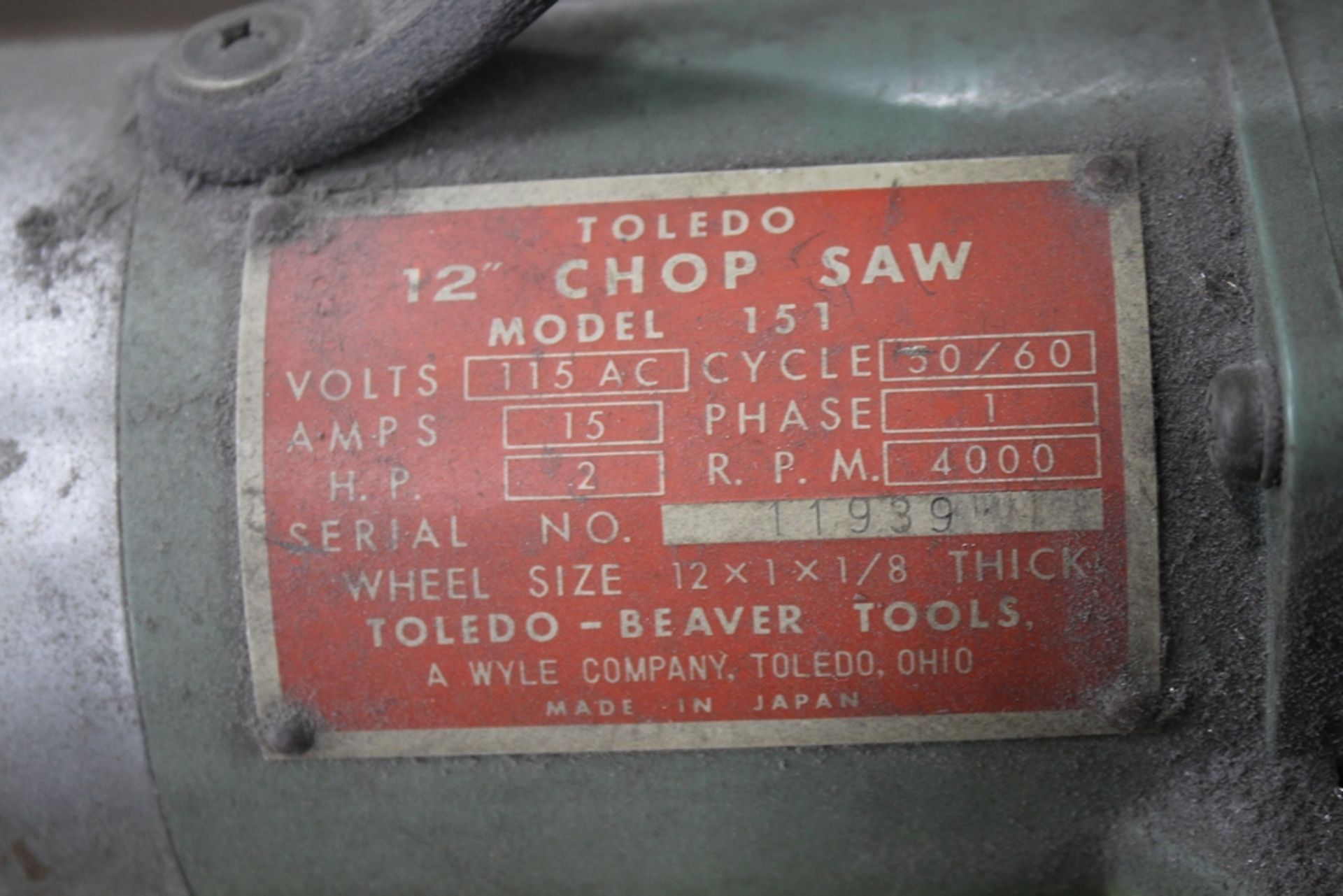 TOLEDO MODEL 151 12" CHOP SAW - Image 2 of 3