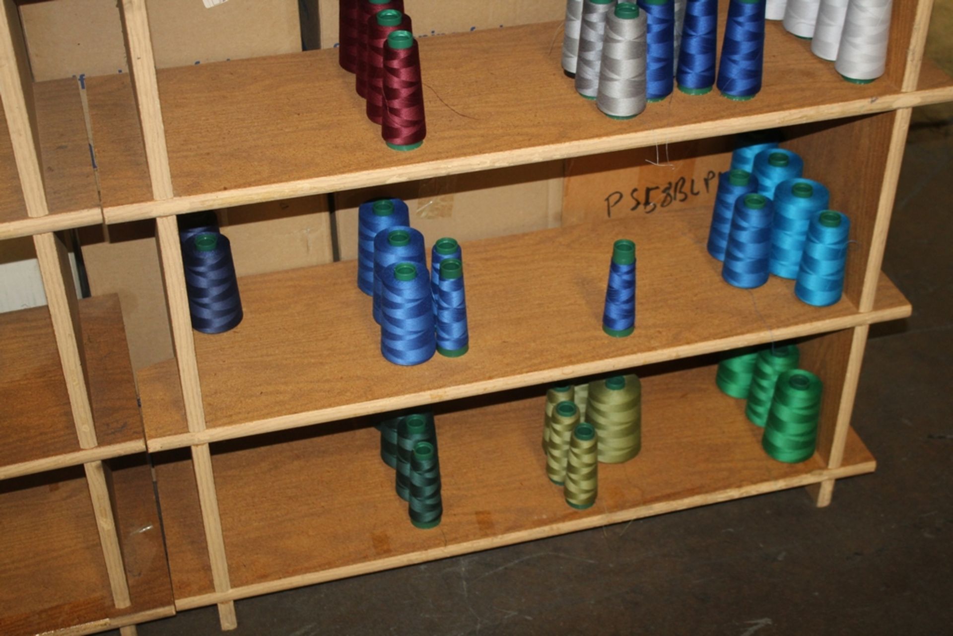 LARGE QTY OF THREAD SPOOLS ON SHELF WITH SHELF - Image 3 of 3
