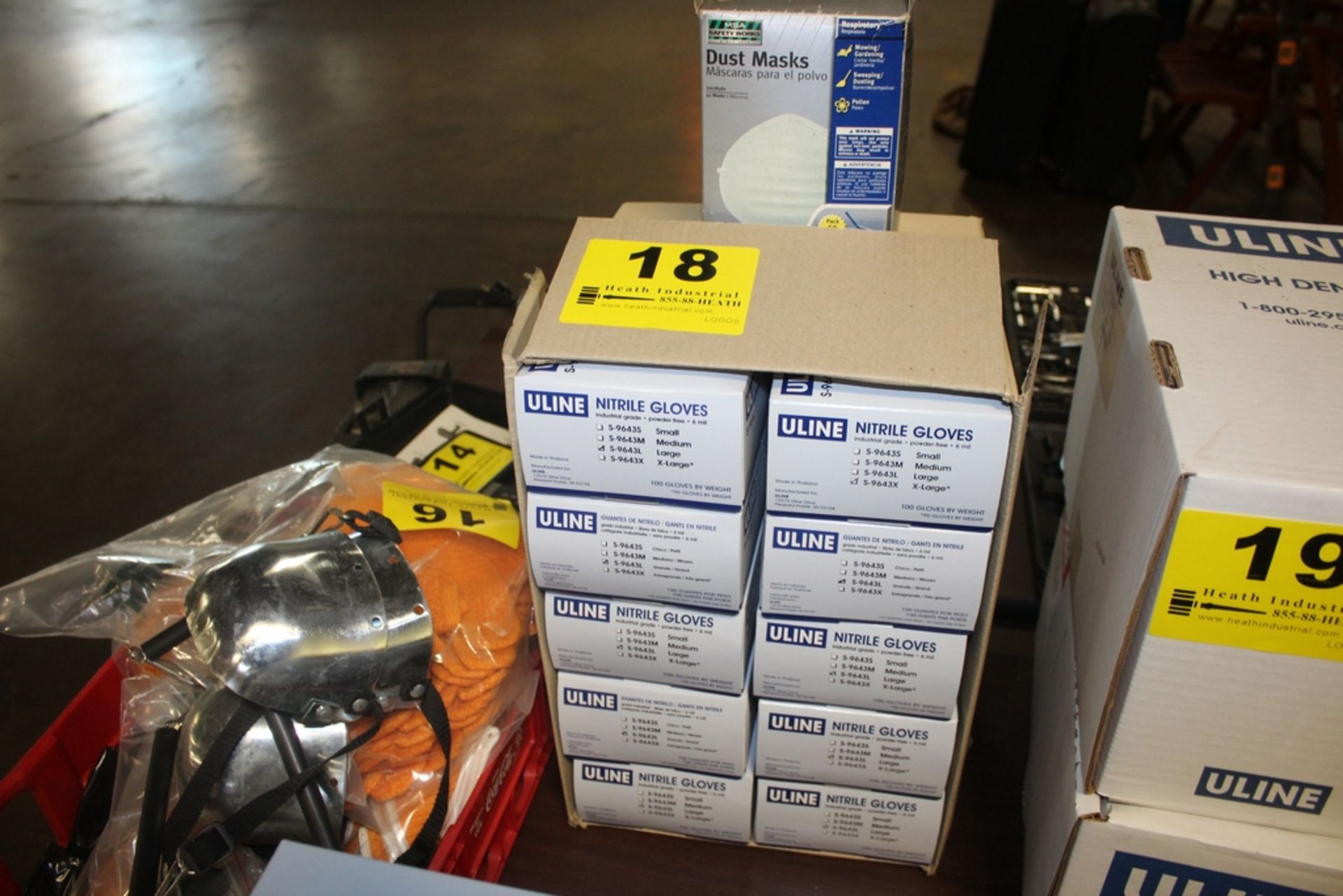 (10) BOXES OF ULINE NITRILE GLOVES AND DUST MASKS