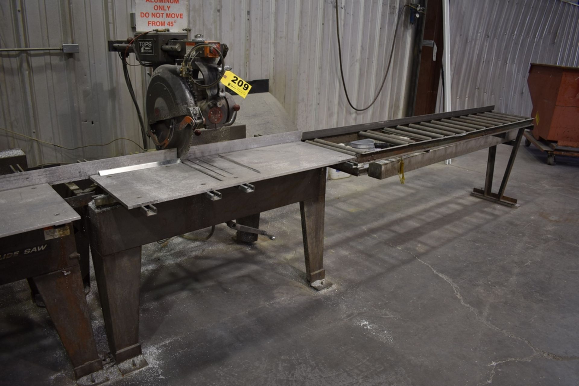 TOPS 14" RETRACTO-GLIDE RADIAL ARM SAW, WITH 8' OUTFEED CONVEYOR - Image 5 of 5