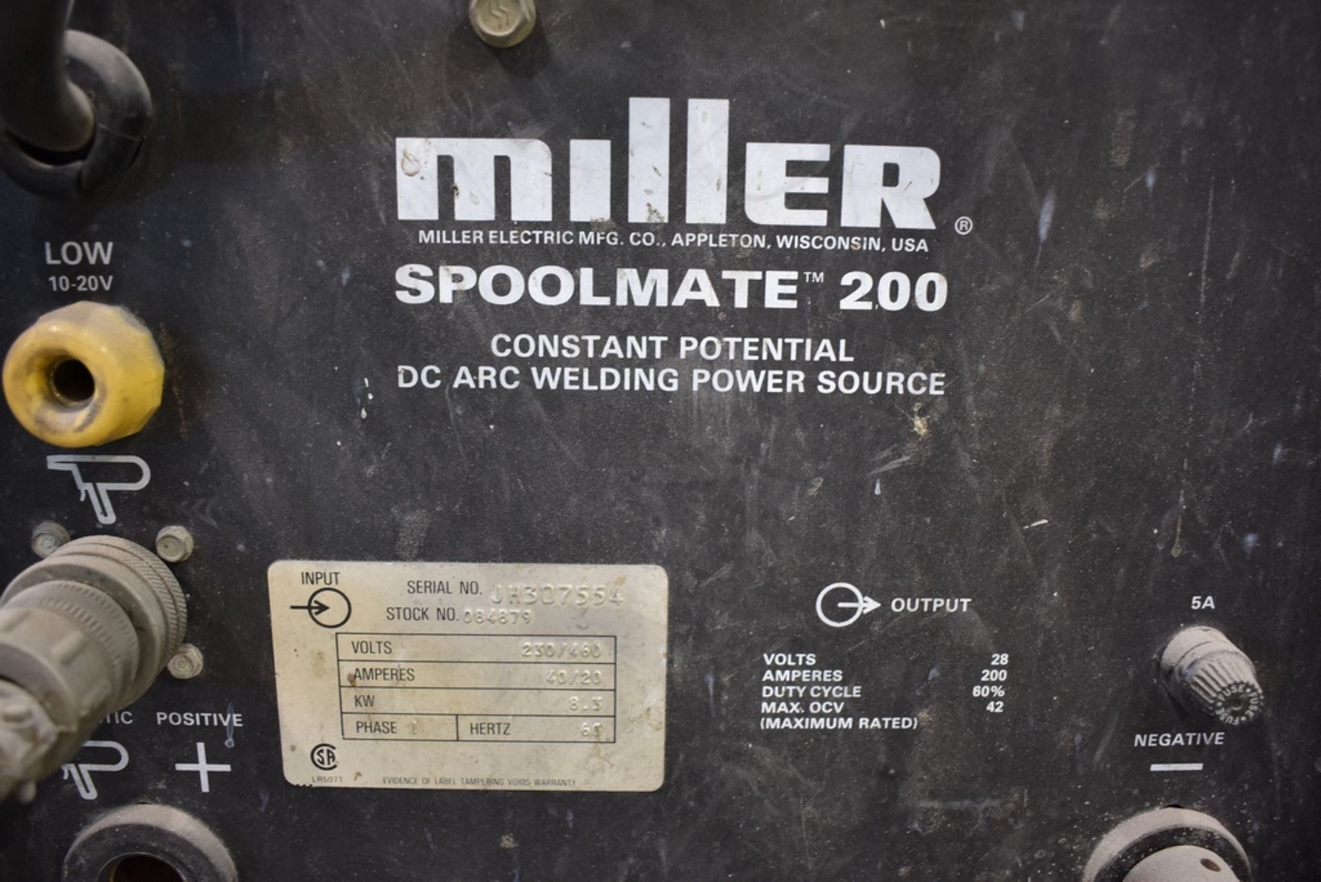 MILLER SPOOLMATE 200 CONSTANT POTENTIAL DC ARC WELDING POWER SOURCE S/N JH307554 - Image 2 of 3