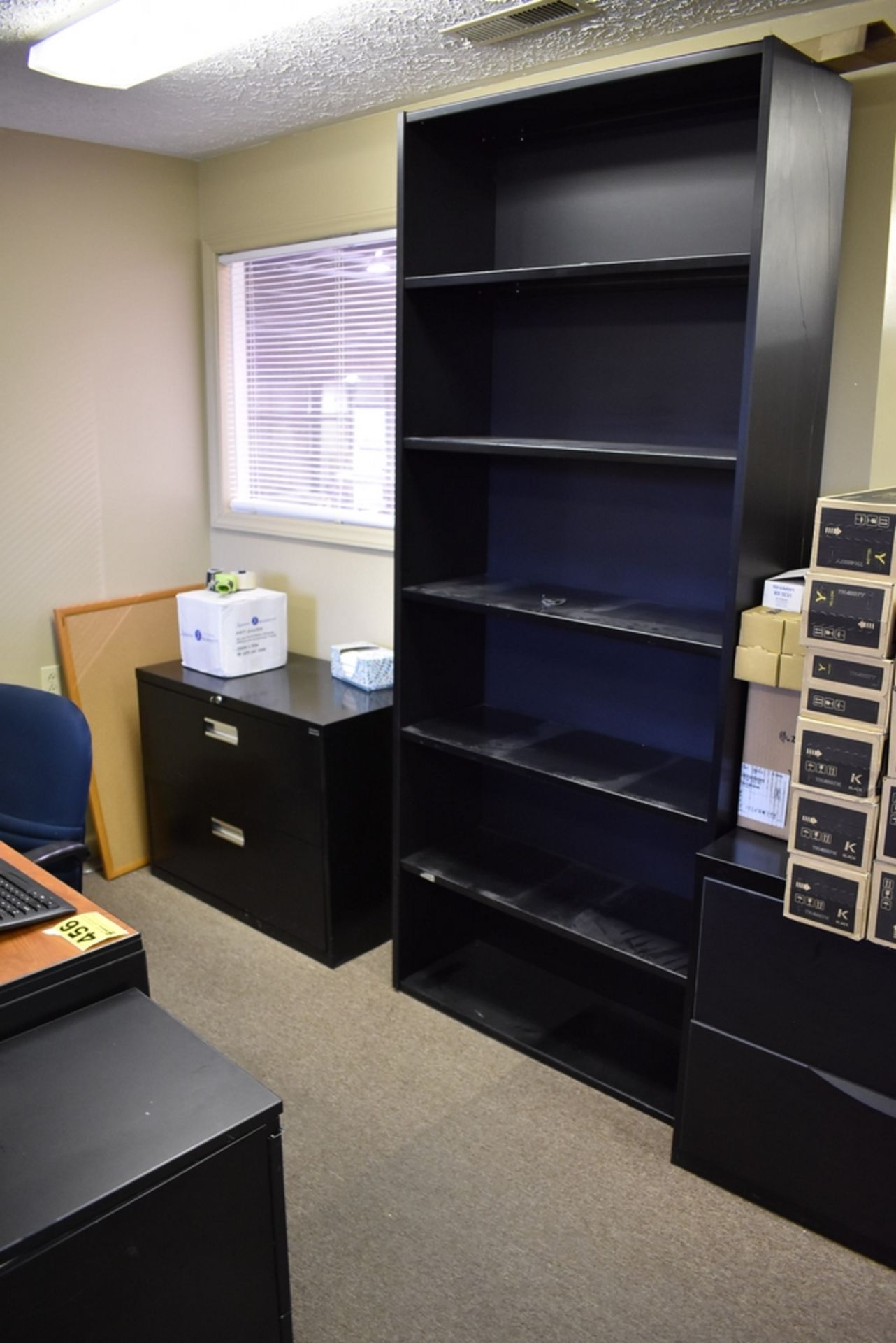 DESK WITH EXECUTIVE CHAIR, (4) FILE CABINETS, SHELVING UNIT - Image 2 of 2