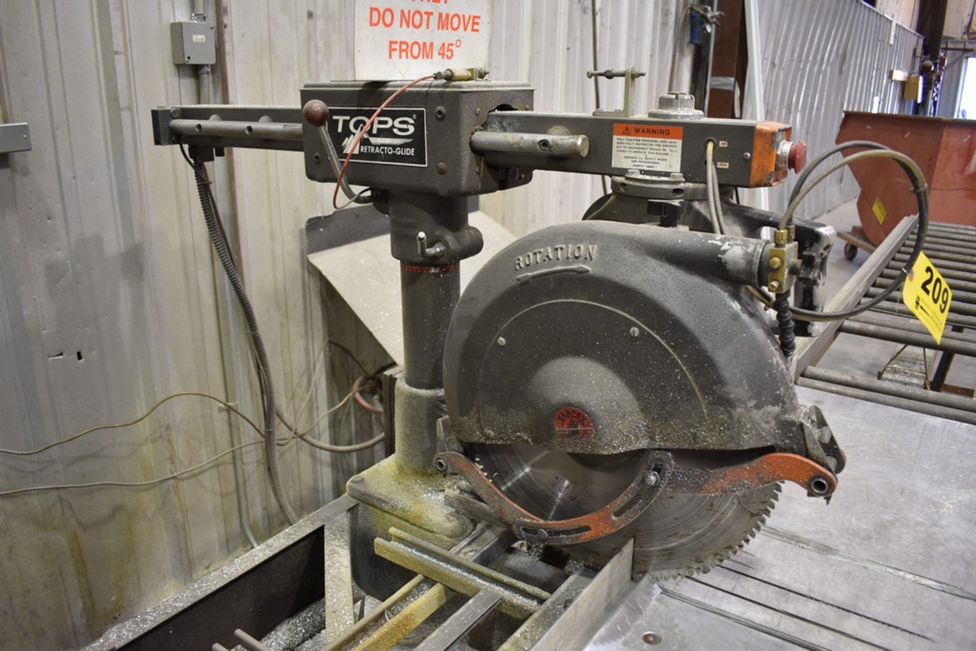 TOPS 14" RETRACTO-GLIDE RADIAL ARM SAW, WITH 8' OUTFEED CONVEYOR - Image 2 of 5