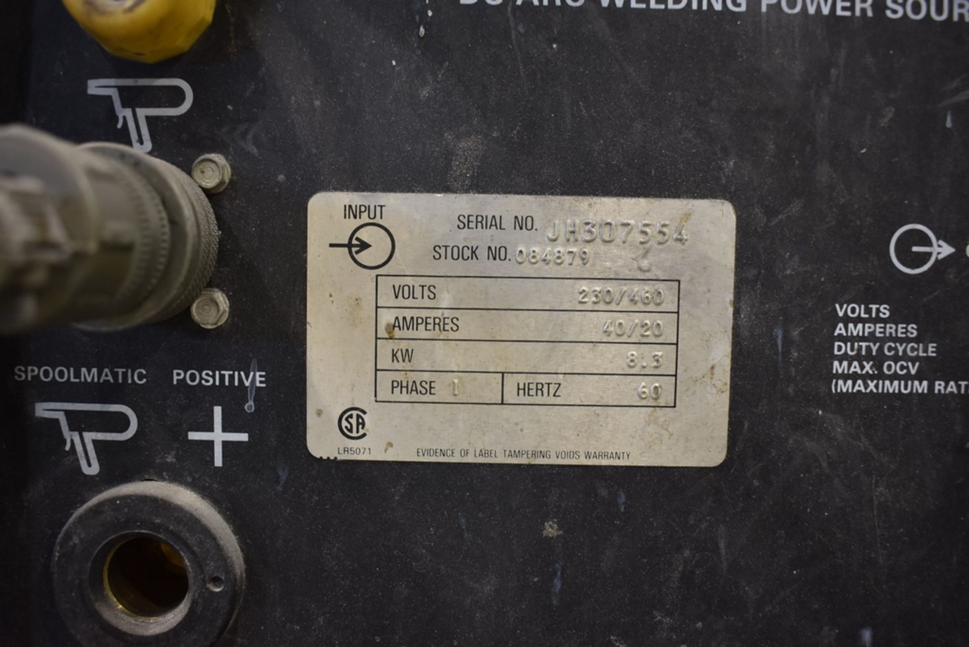 MILLER SPOOLMATE 200 CONSTANT POTENTIAL DC ARC WELDING POWER SOURCE S/N JH307554 - Image 3 of 3