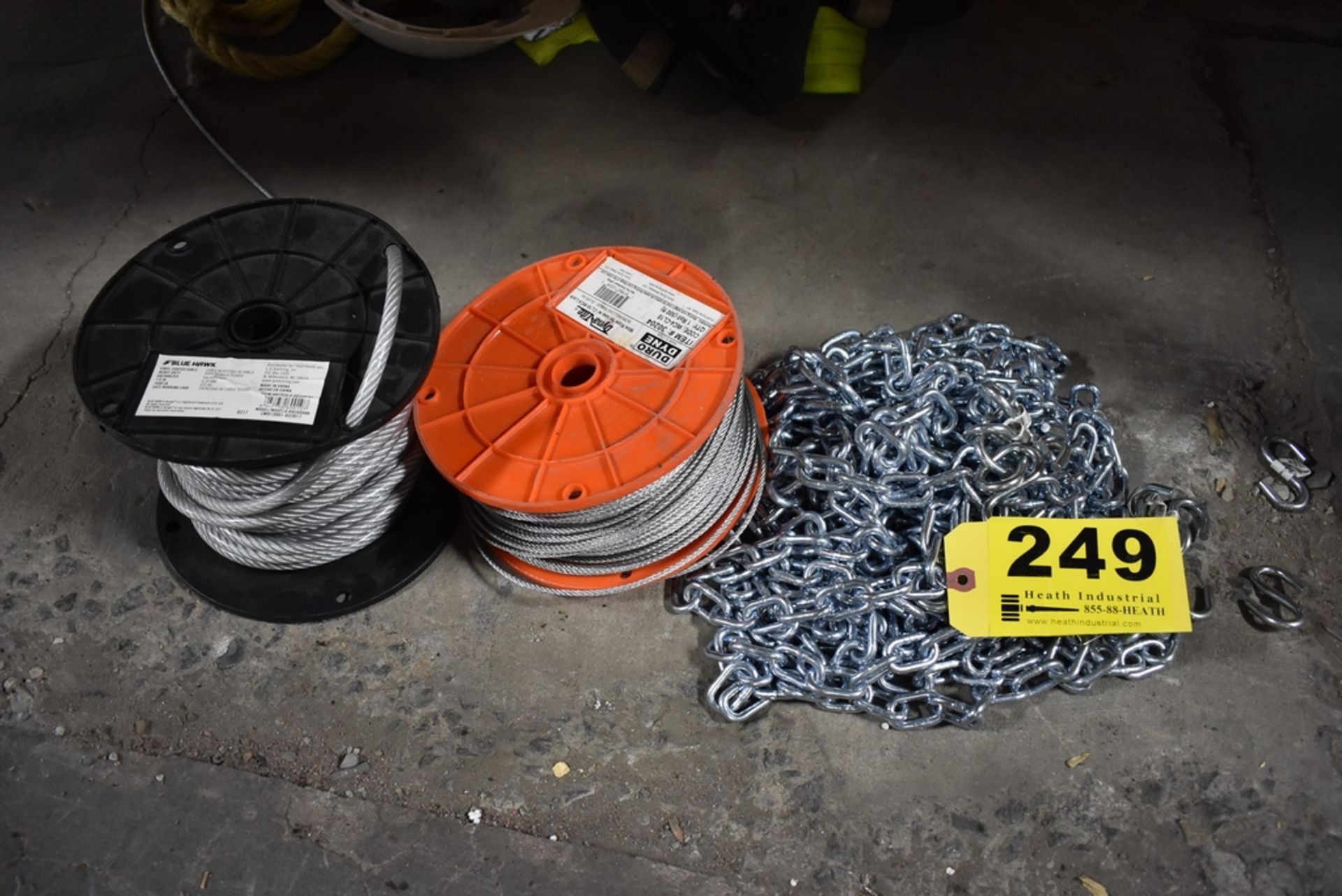 CHAIN & (2) SPOOLS WIRE ROPE