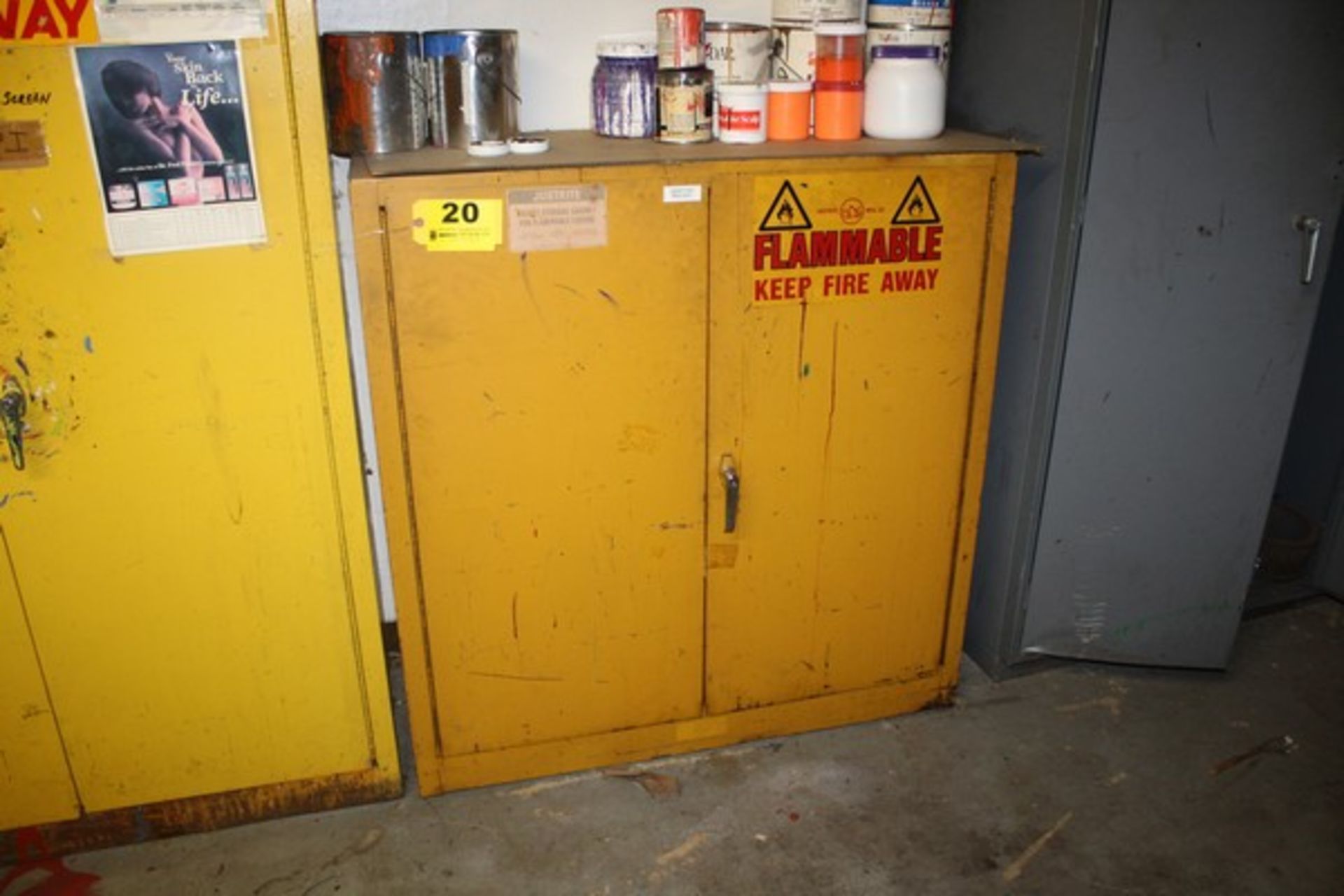 JUSTRITE MODEL 25300 FLAMMABLE LQUID STORAGE CABINET, 30 GAL. CAP., 65" X 44" X 18"