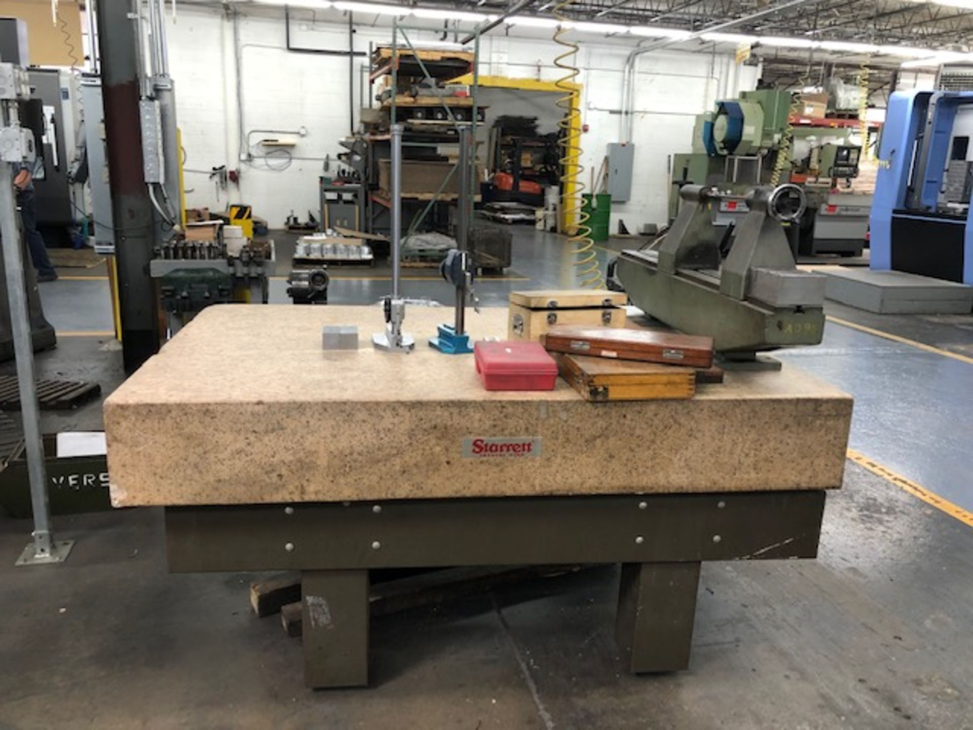 STARRETT 72” LONG X 48” WIDE, X 10” THICK, PINK GRANITE SURFACE PLATE ON STEEL BASE, GRADE B,