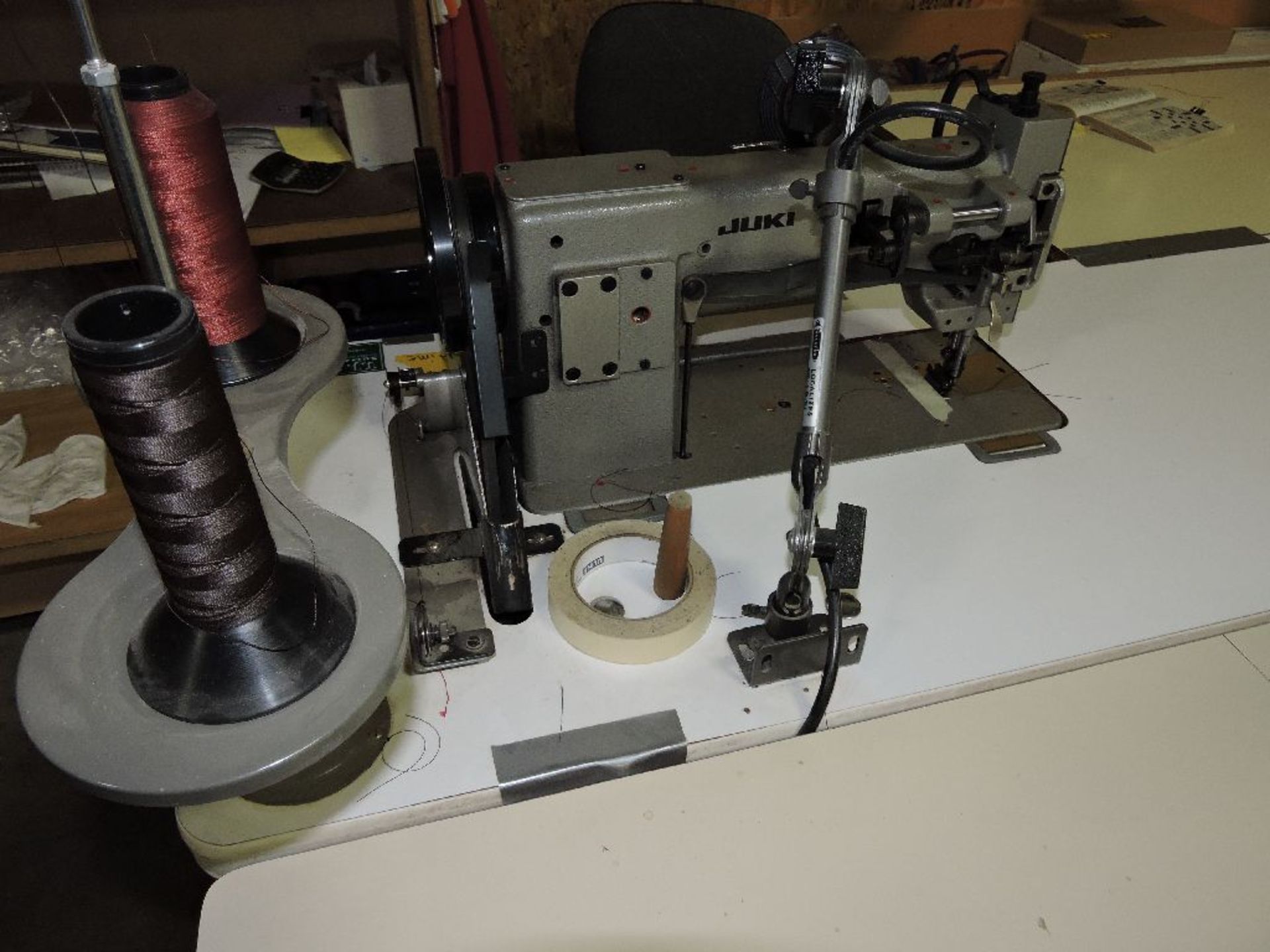 Juki sewing machine, model DNU-241HS, sn DNUYE08023, w/84" x 67", layout table.