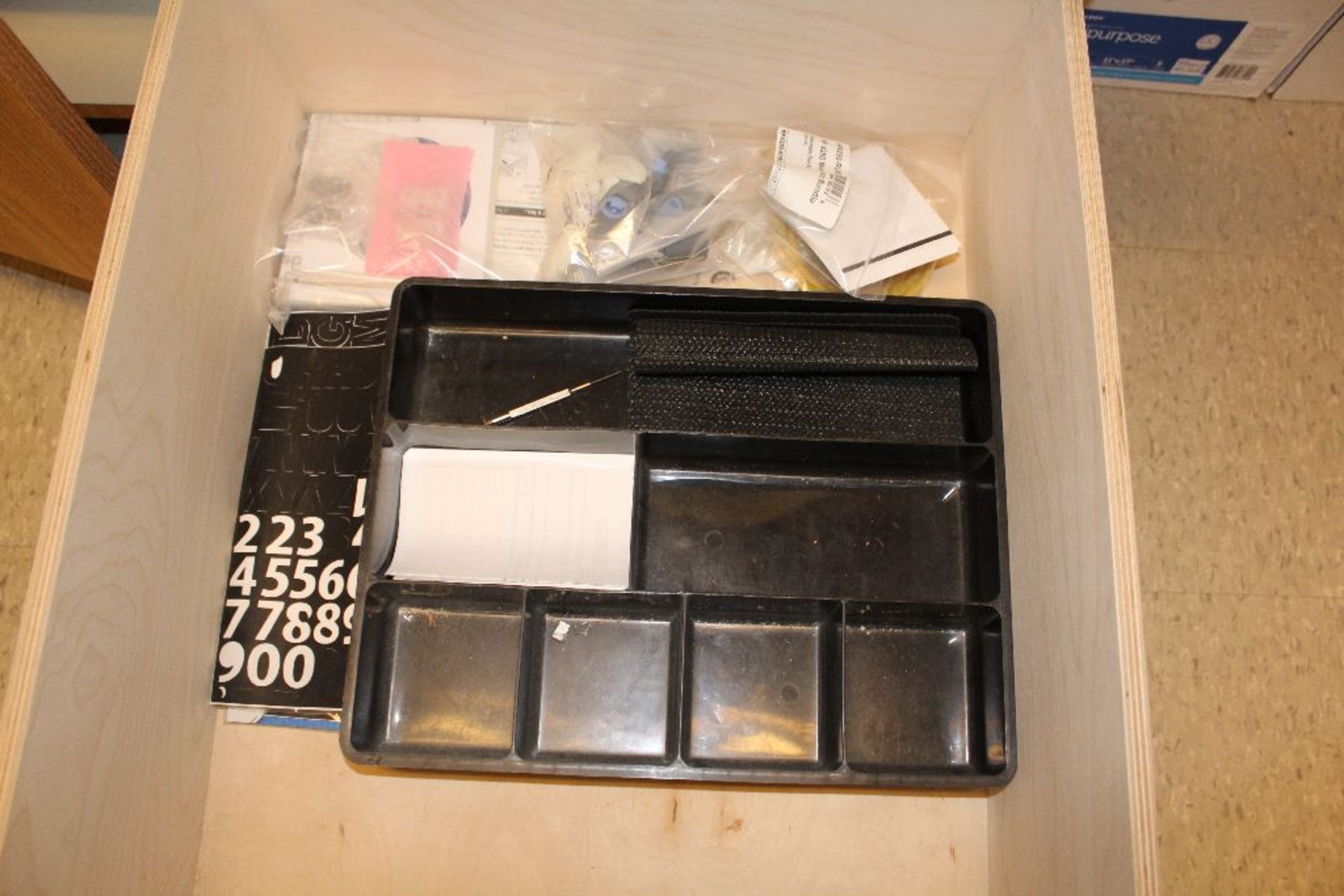 Contents of drawers below: various office supplies: (tape, staples, etc.) - Image 4 of 5