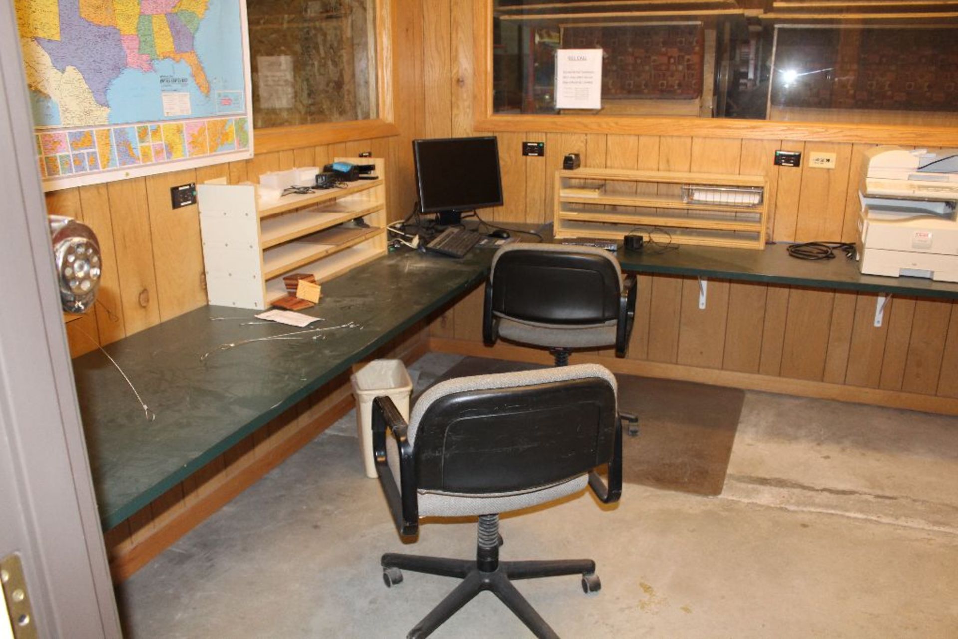 Contents of office steel desk, 2 drawer file cabinet, lanier copier, (2) chairs, (3) monitors. - Image 2 of 4