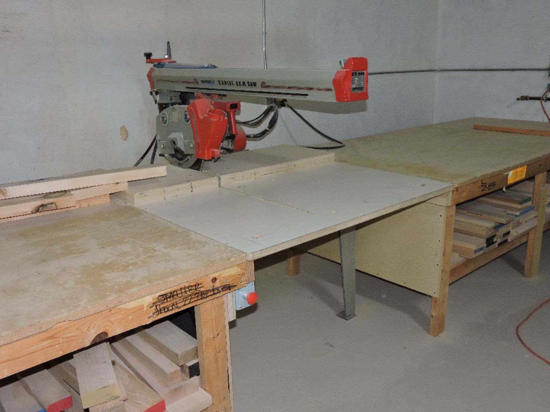 OMGAGA radial arm saw, model RN900, sn 20306, 5 hp., w/47" x 179" lay off table, voltage 230/460. - Image 8 of 8