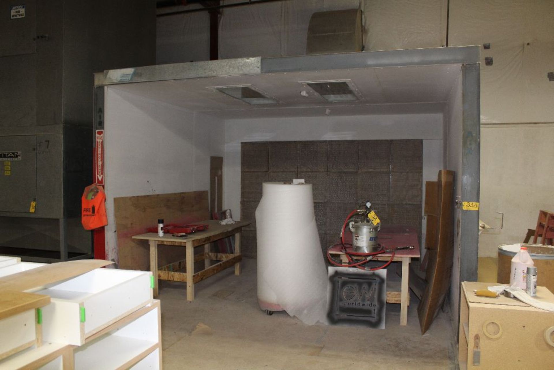 JBT Paint booth, 14' x 12' x 8', updraft w//ights, open front. - Image 2 of 6