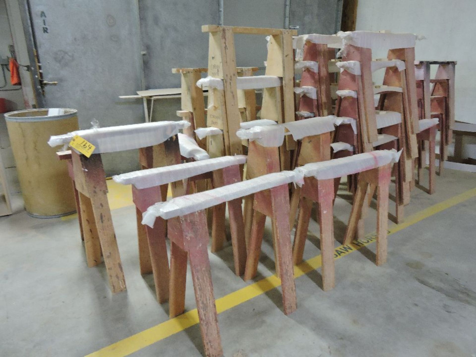 Wooden saw horses.