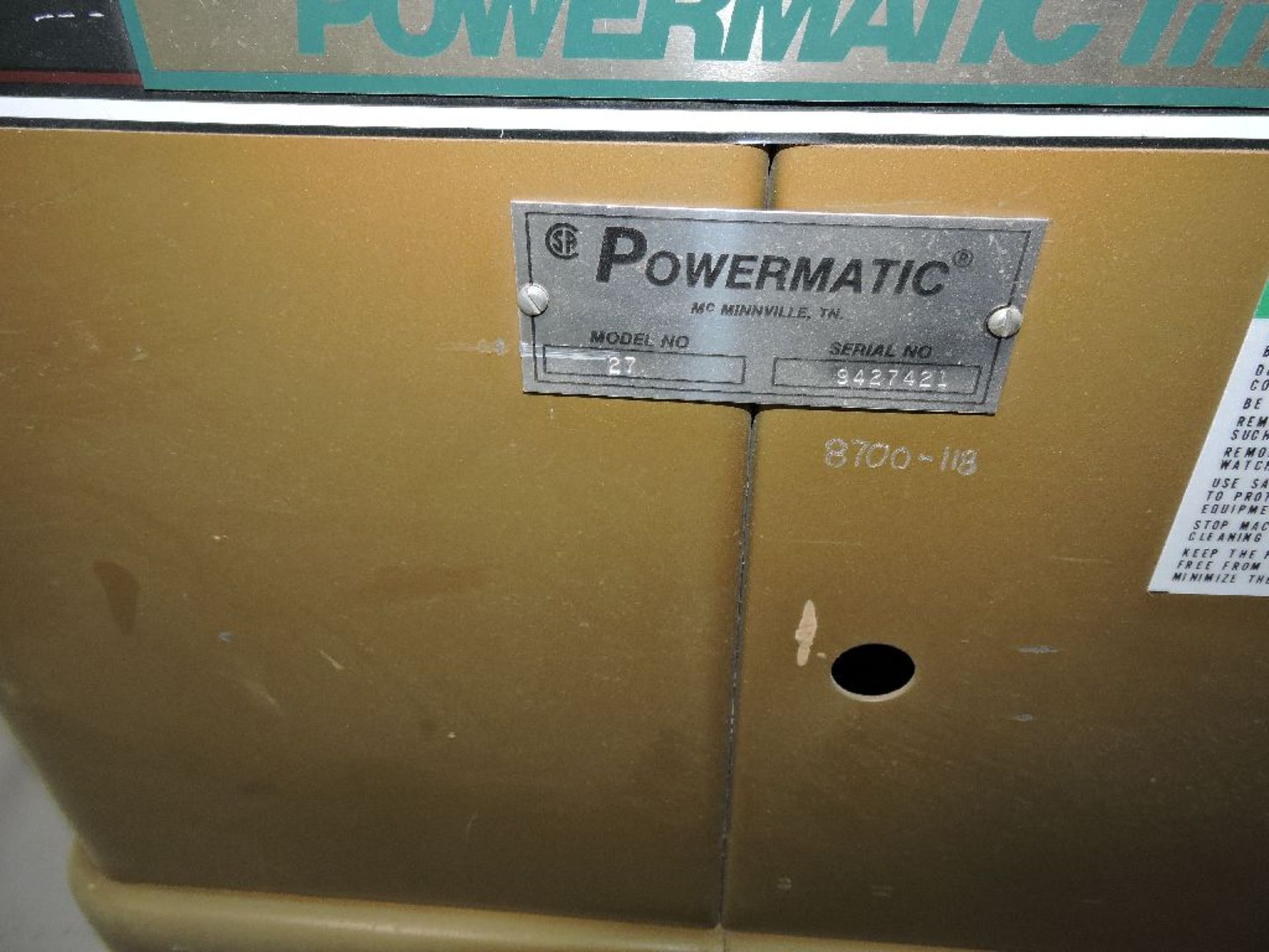 Powermatic shaper, model 27, sn 9427421, w/extra cutting heads, voltage 230/460. - Image 7 of 7