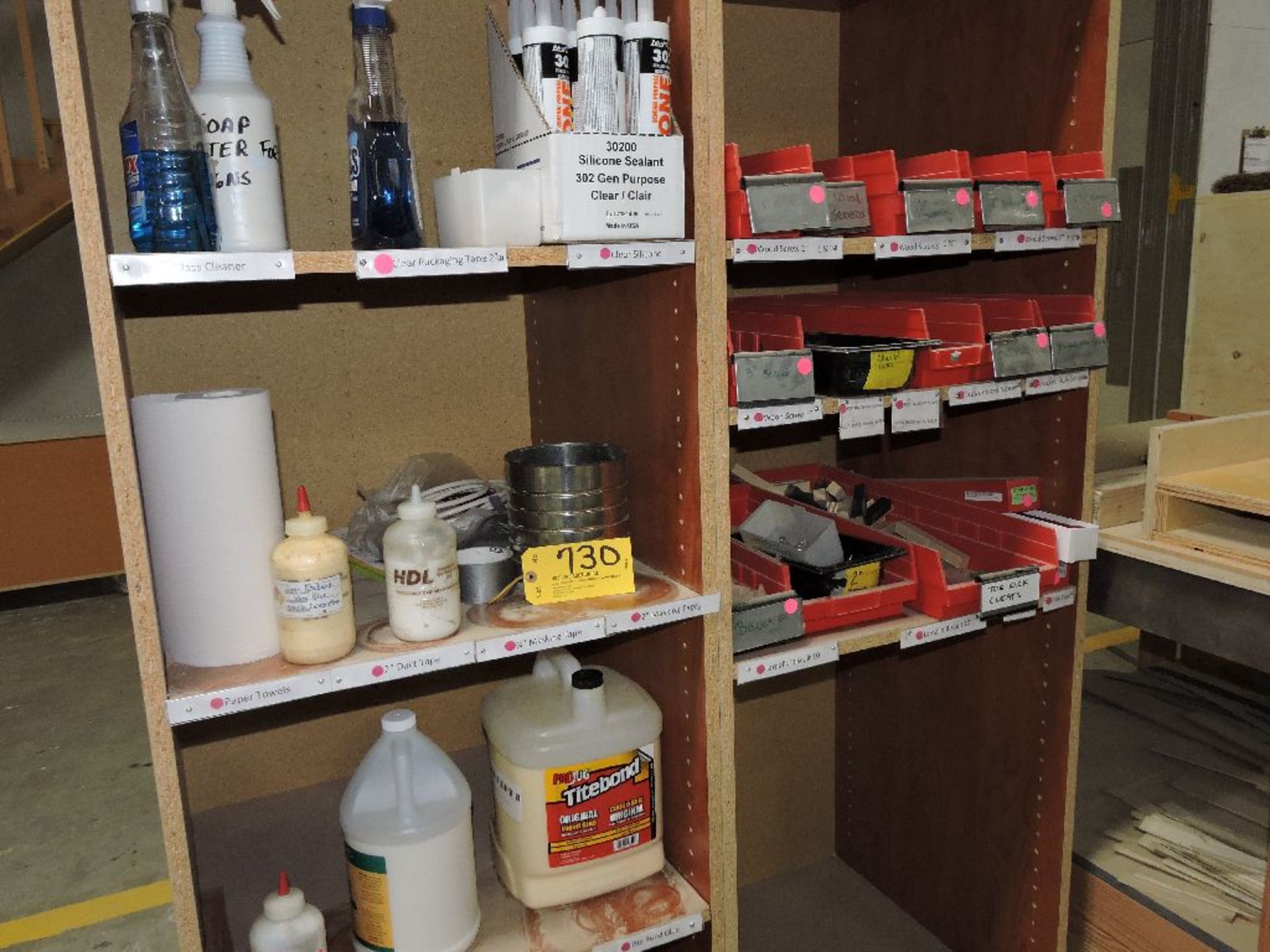 Wood cabinets, w/contents: glue, screws, biscuits.