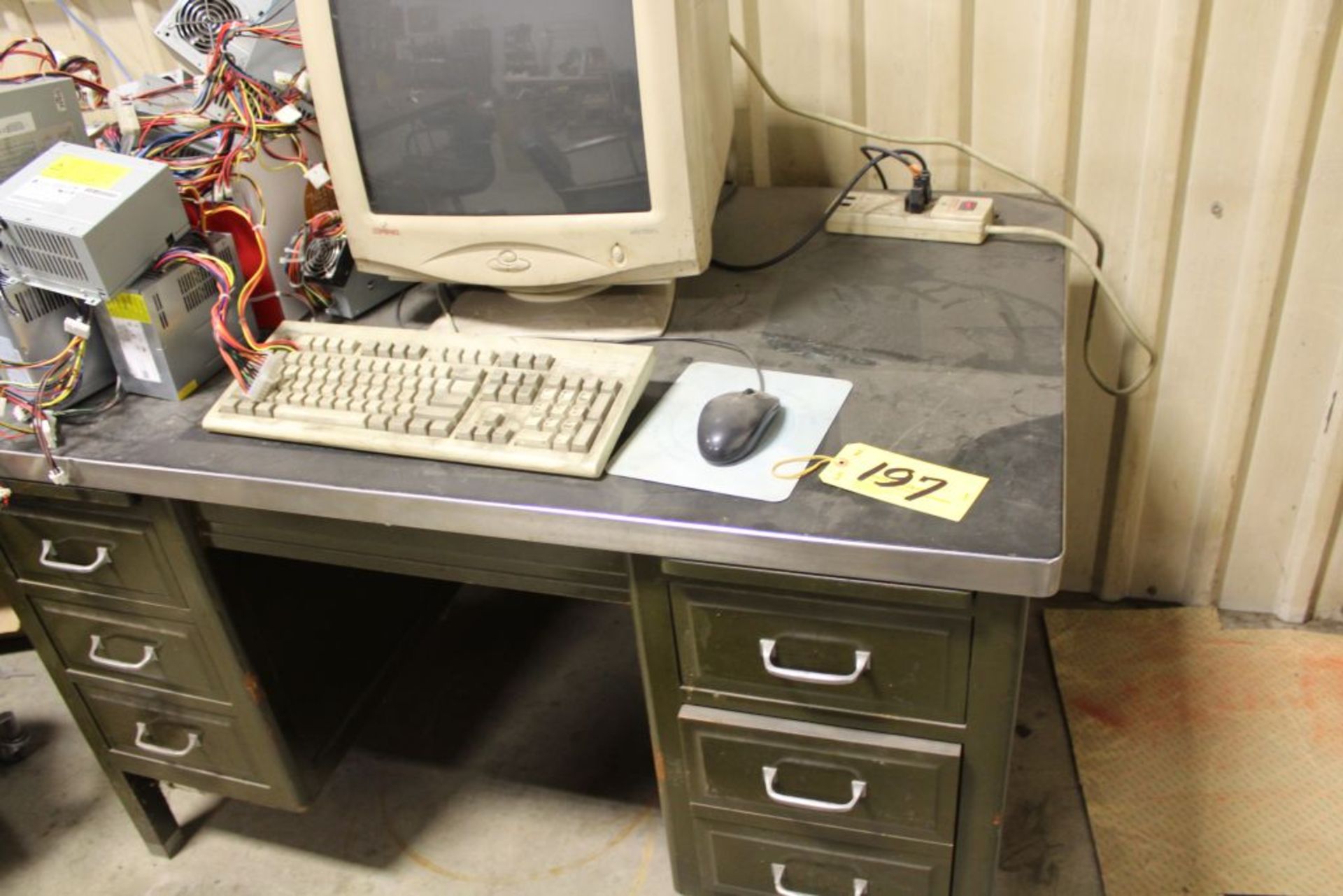 Steel desk.