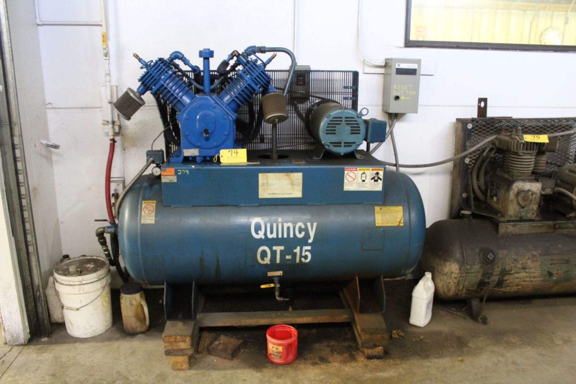 Quincy air compressor, model QT-15, sn 20040221+0110, HP 15, 3 phase, 120 gal.