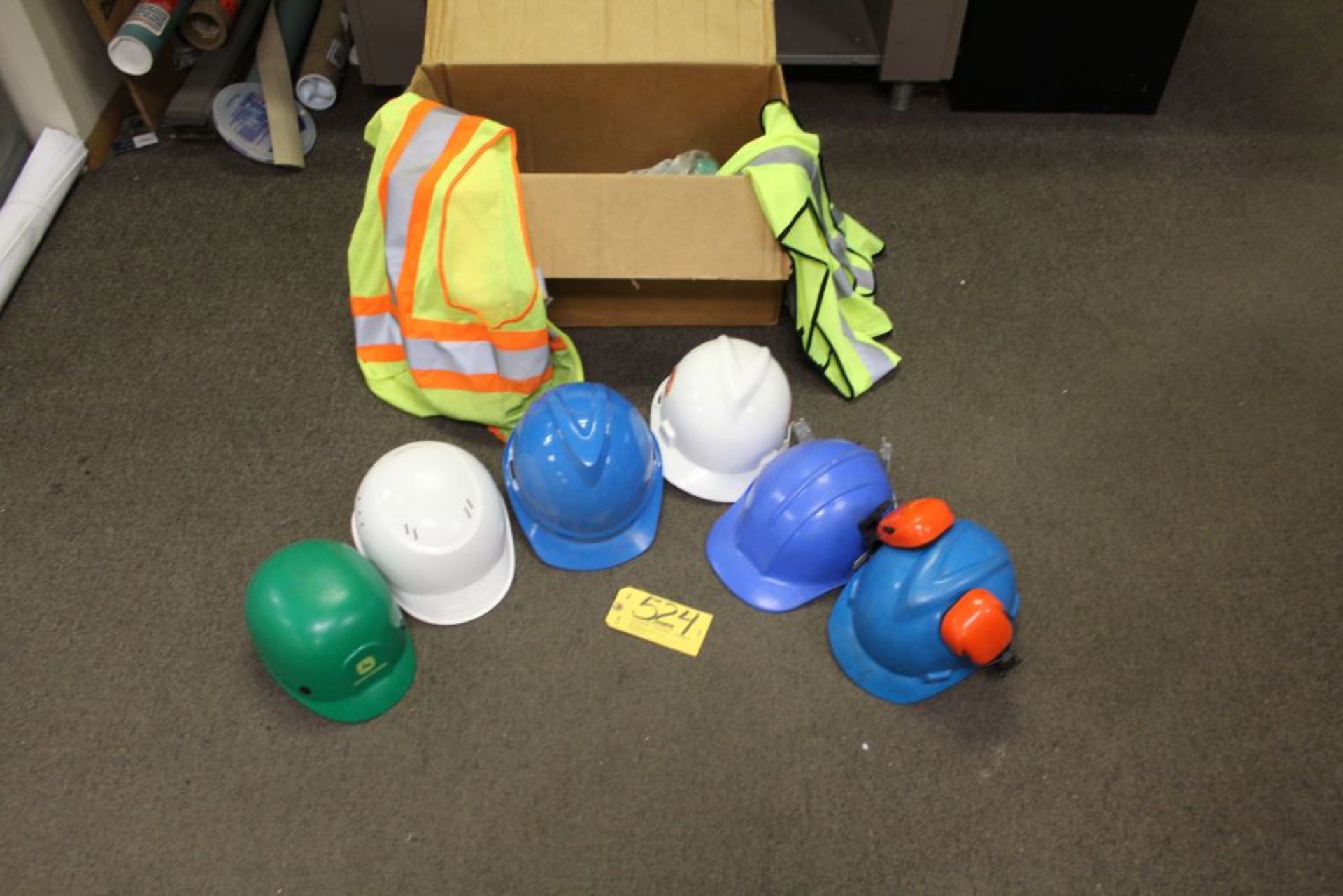 Safety hard hats, vests.