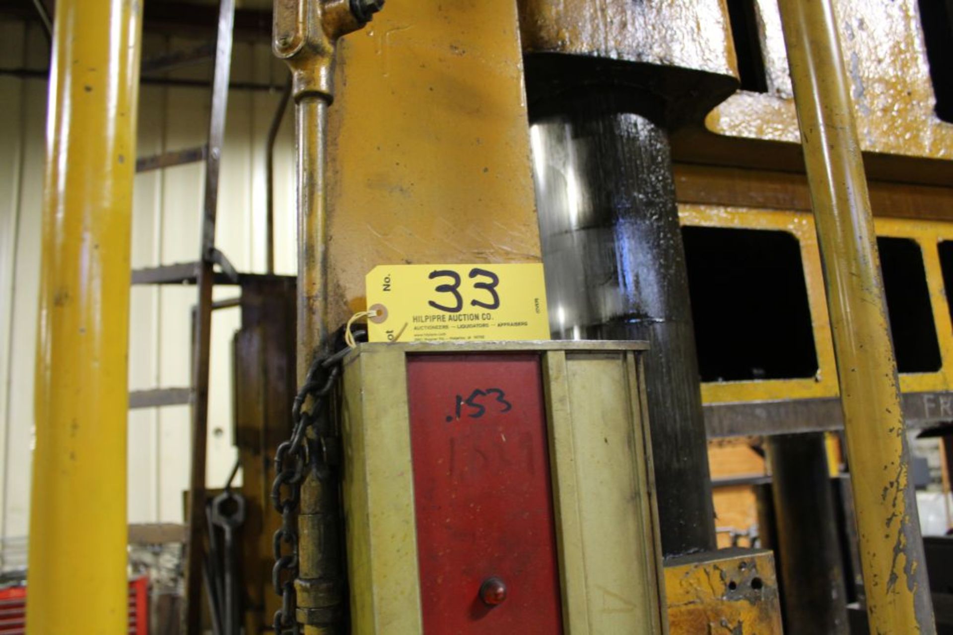 Elms hydraulic press, 600 T., 75 hp, 44 x 66" bed, 6' pit, safety curtain. - Image 2 of 12