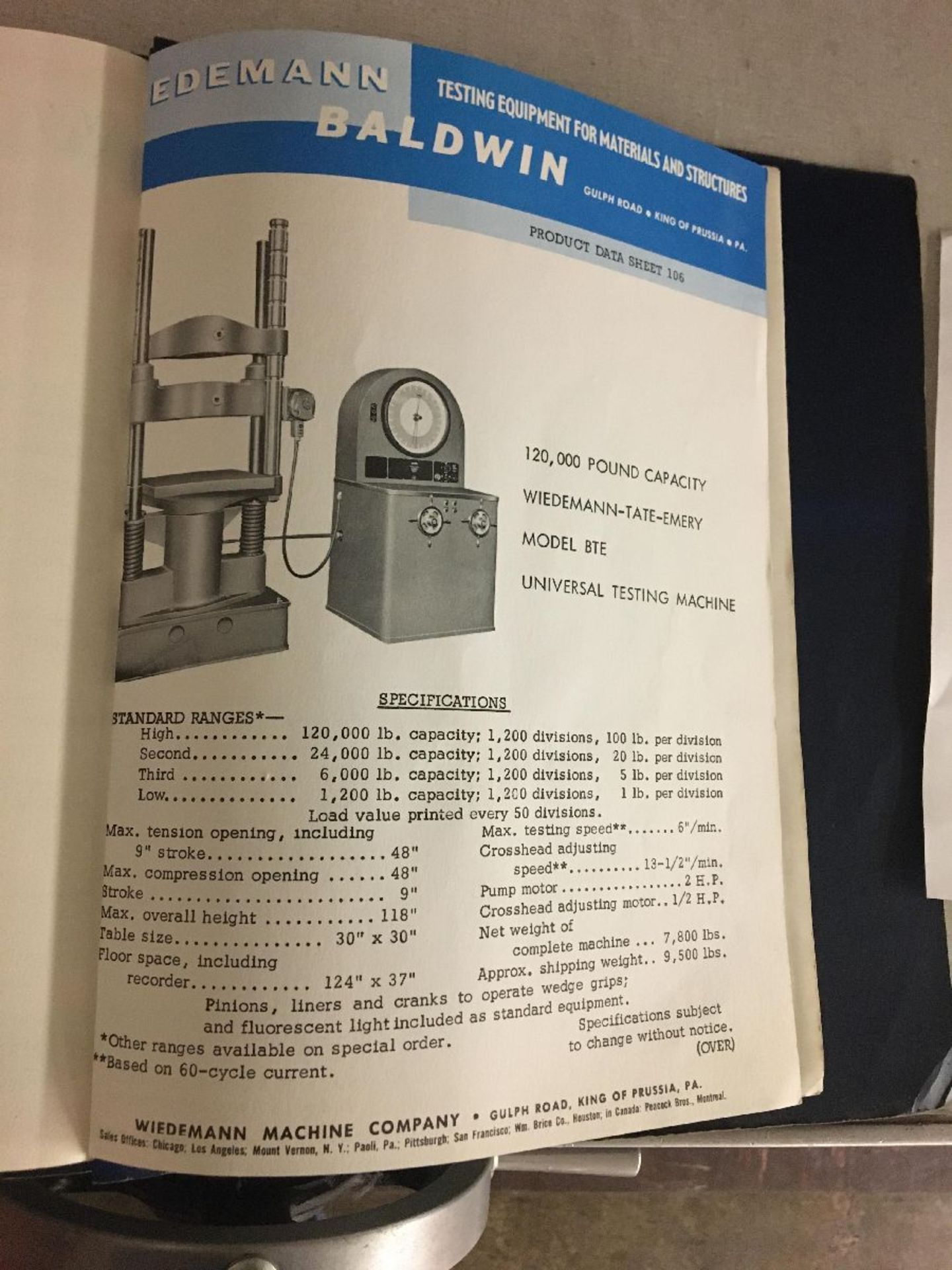 Wiedemann Model Baldwin BTE 120,000 Lbs Universal Testing Machine / Tensile Tester - Image 18 of 26