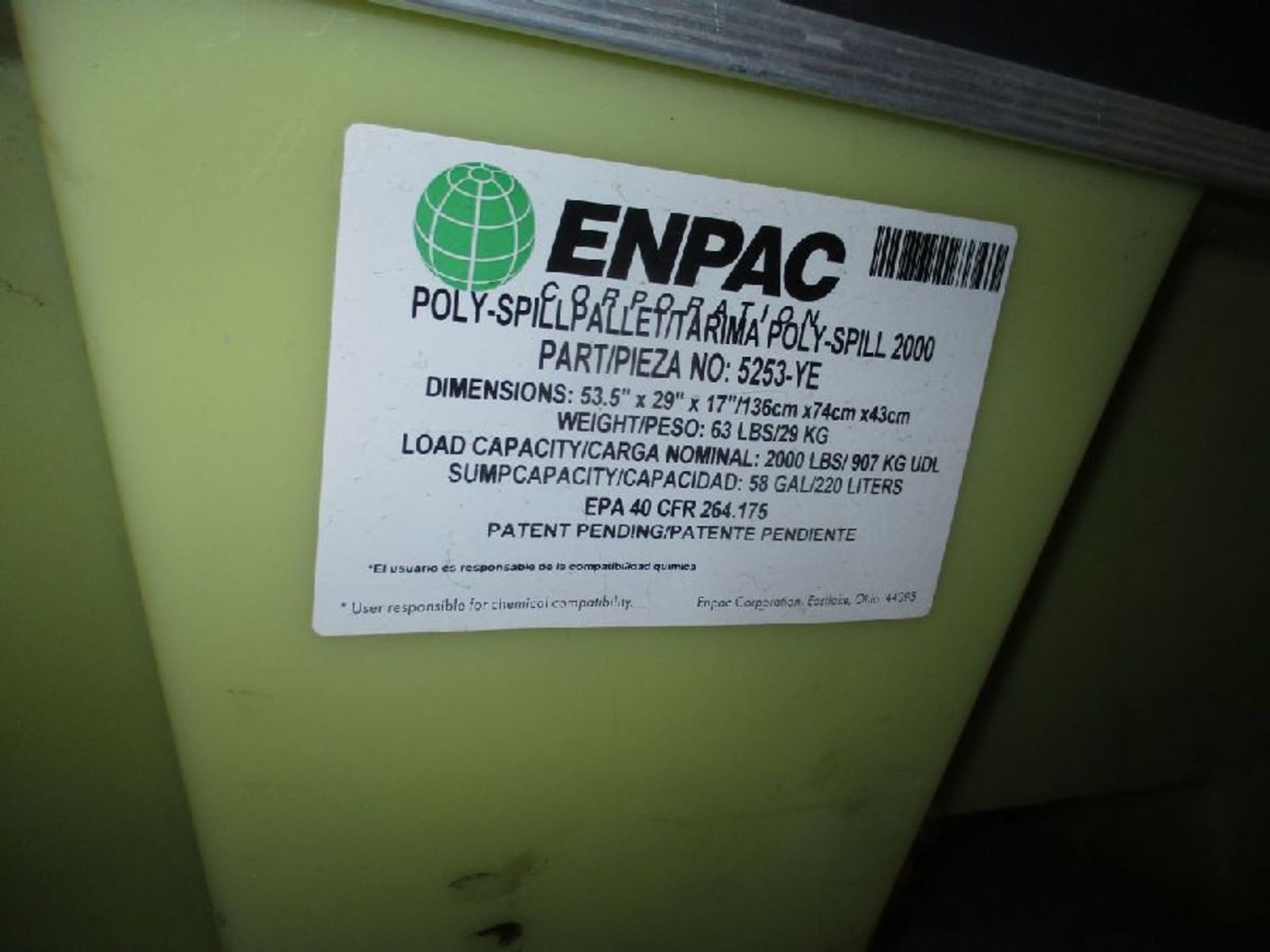 Enpac Model 4062-YE Two Drum Hardcover and Spill Pallet - Image 4 of 4