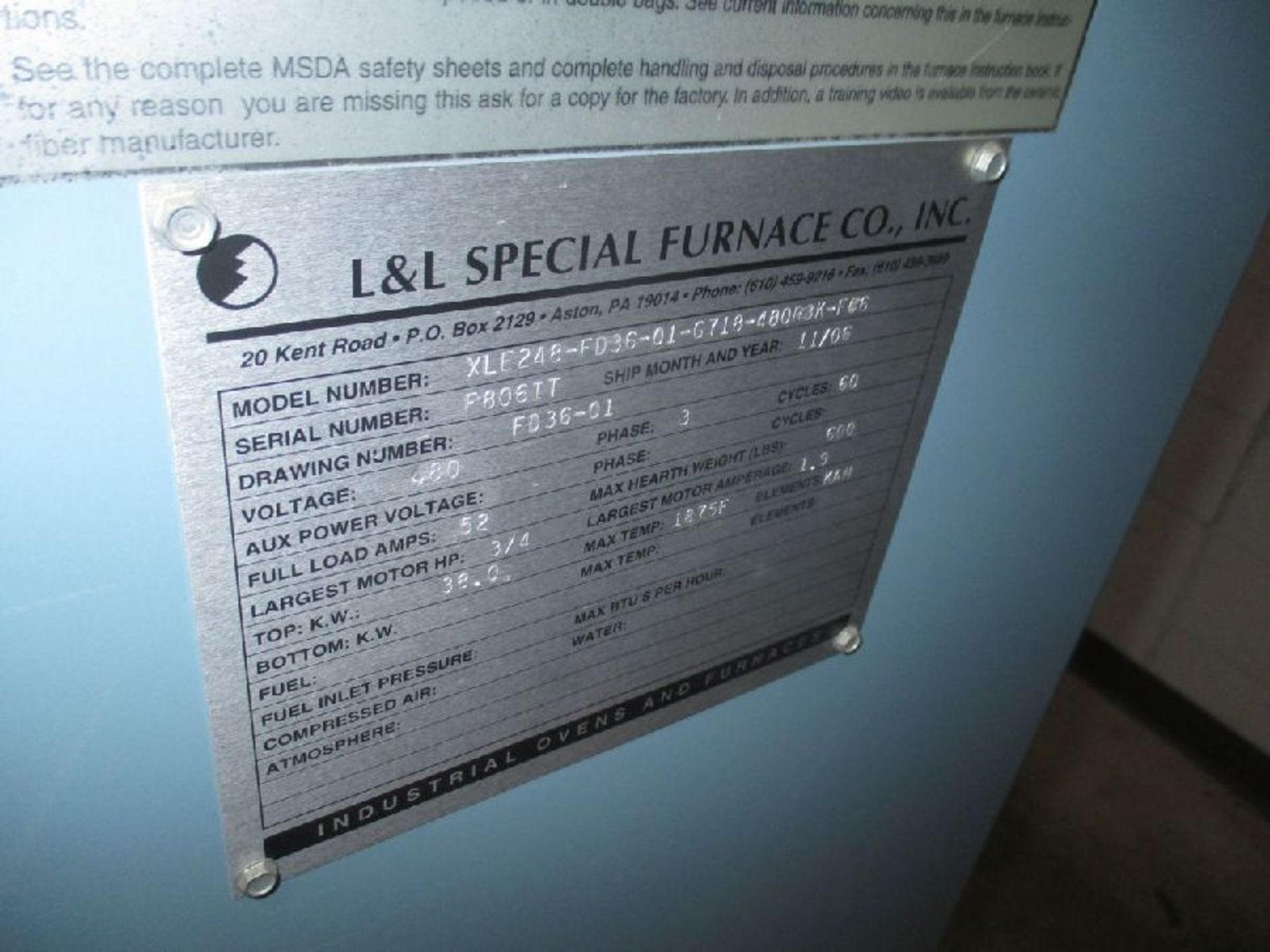 L & L Special Furnace Co. Model XLE248-FD36-01-G718-480R3K-F06 Precision Electric Box Furnace - Image 7 of 12