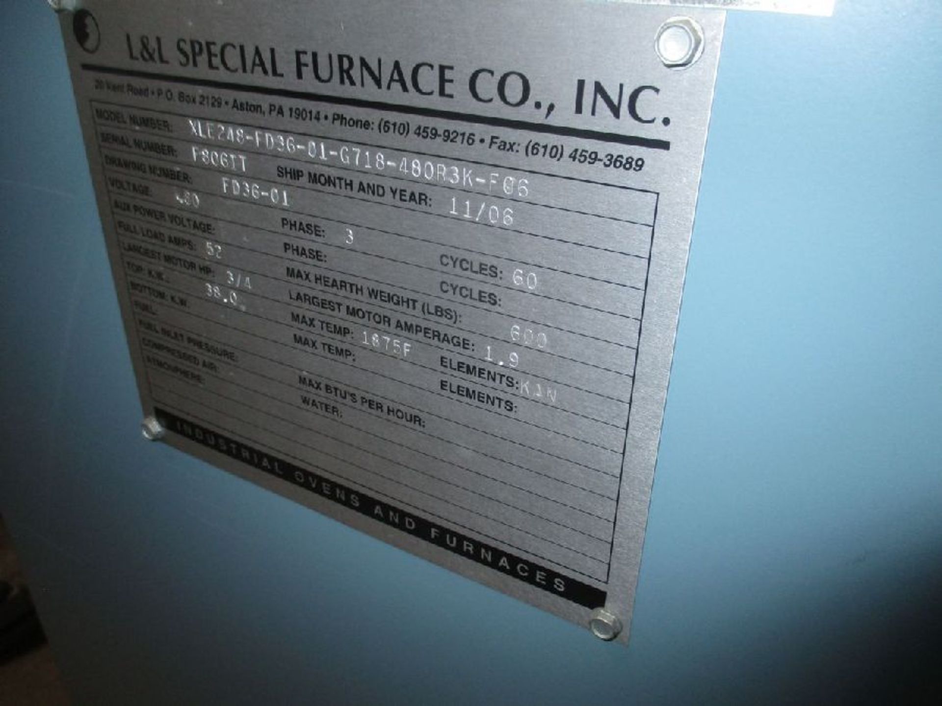 L & L Special Furnace Co. Model XLE248-FD36-01-G718-480R3K-F06 Precision Electric Box Furnace - Image 9 of 12