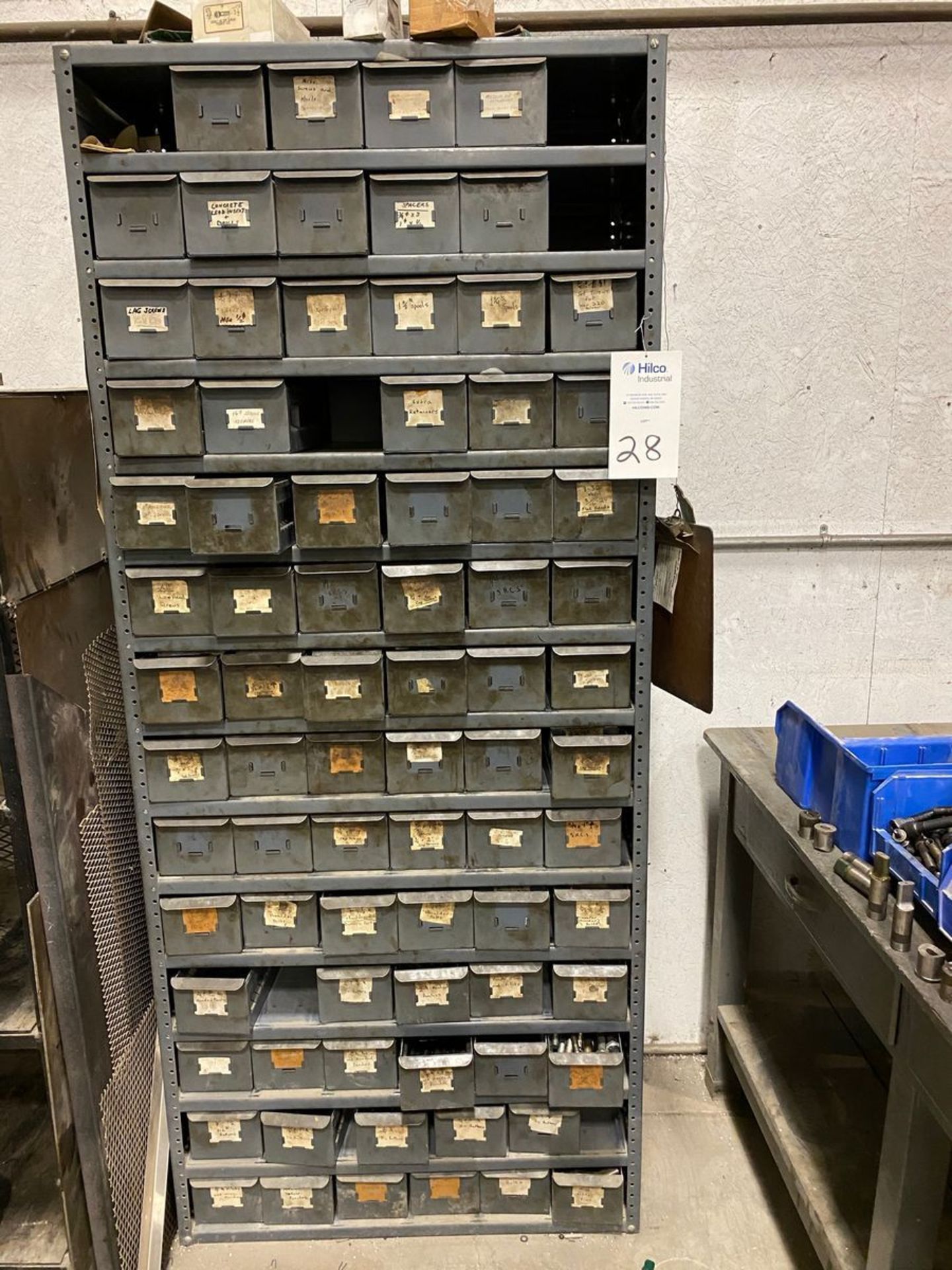 Metal Parts Bin And Contents, Nuts And Bolts