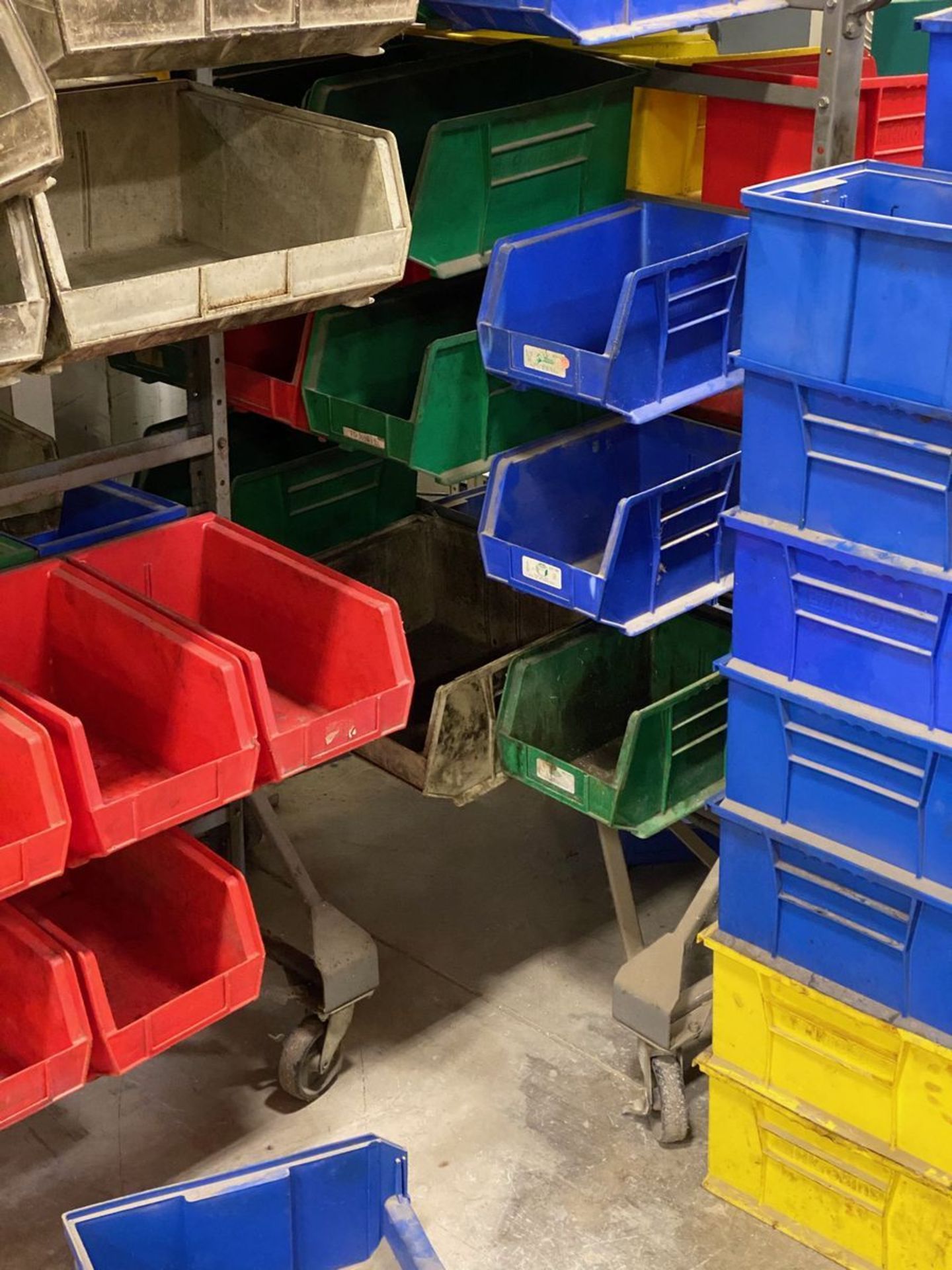 Lot of Plastic Shop Storage Bins And Portable Metal Racks - Image 4 of 8