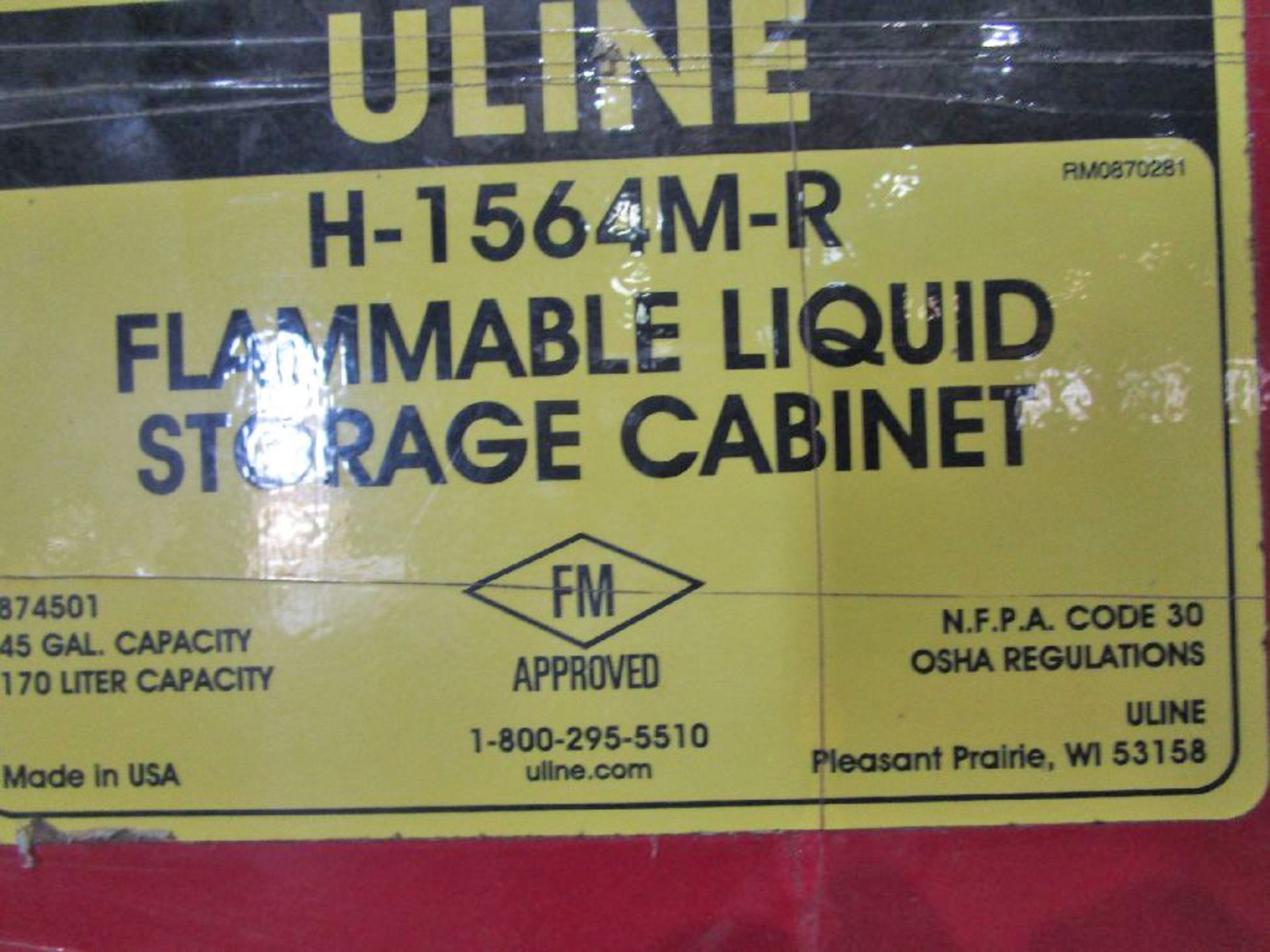 Uline Model H-1564M-R 45 Gallon Safety Storage Cabinet - Image 2 of 2