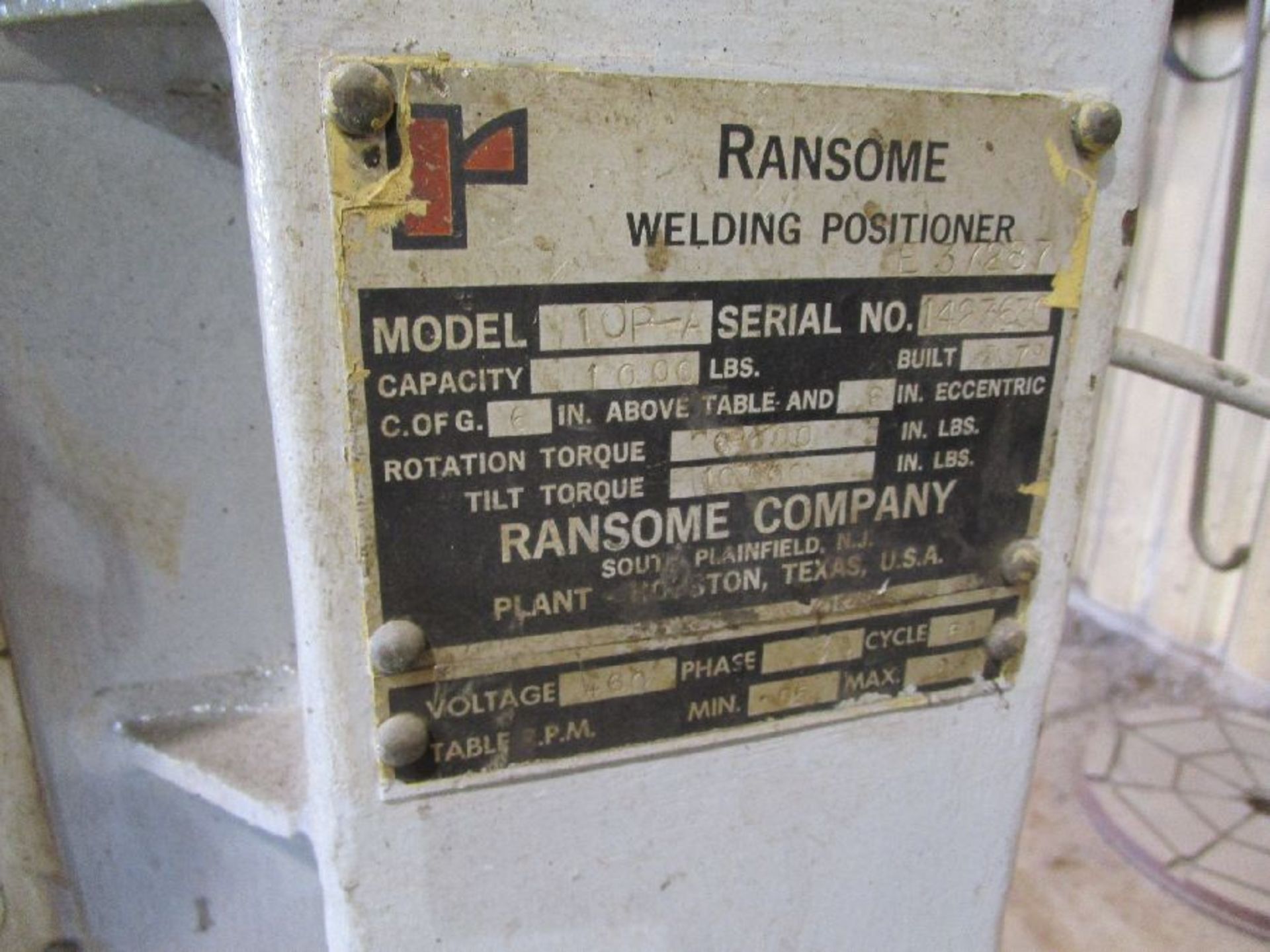 Ransome Model 10P-A 1,000 Lb x 46" Diameter Welding Positioner - Image 10 of 14