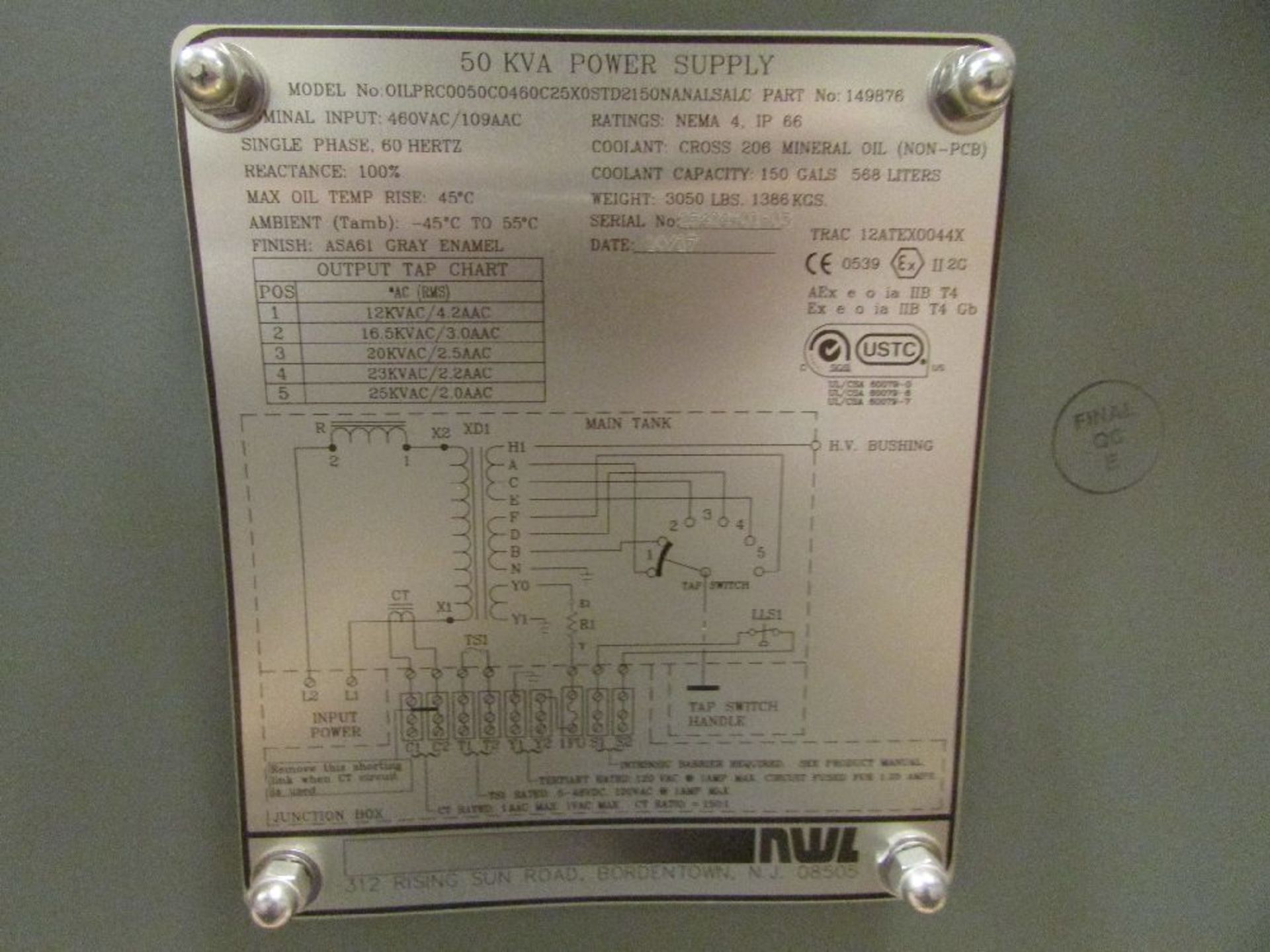 Cameron Model OILPRC0050C0460C25X0STD2150NANALSALC 50 KVA Power Supply - Image 3 of 3