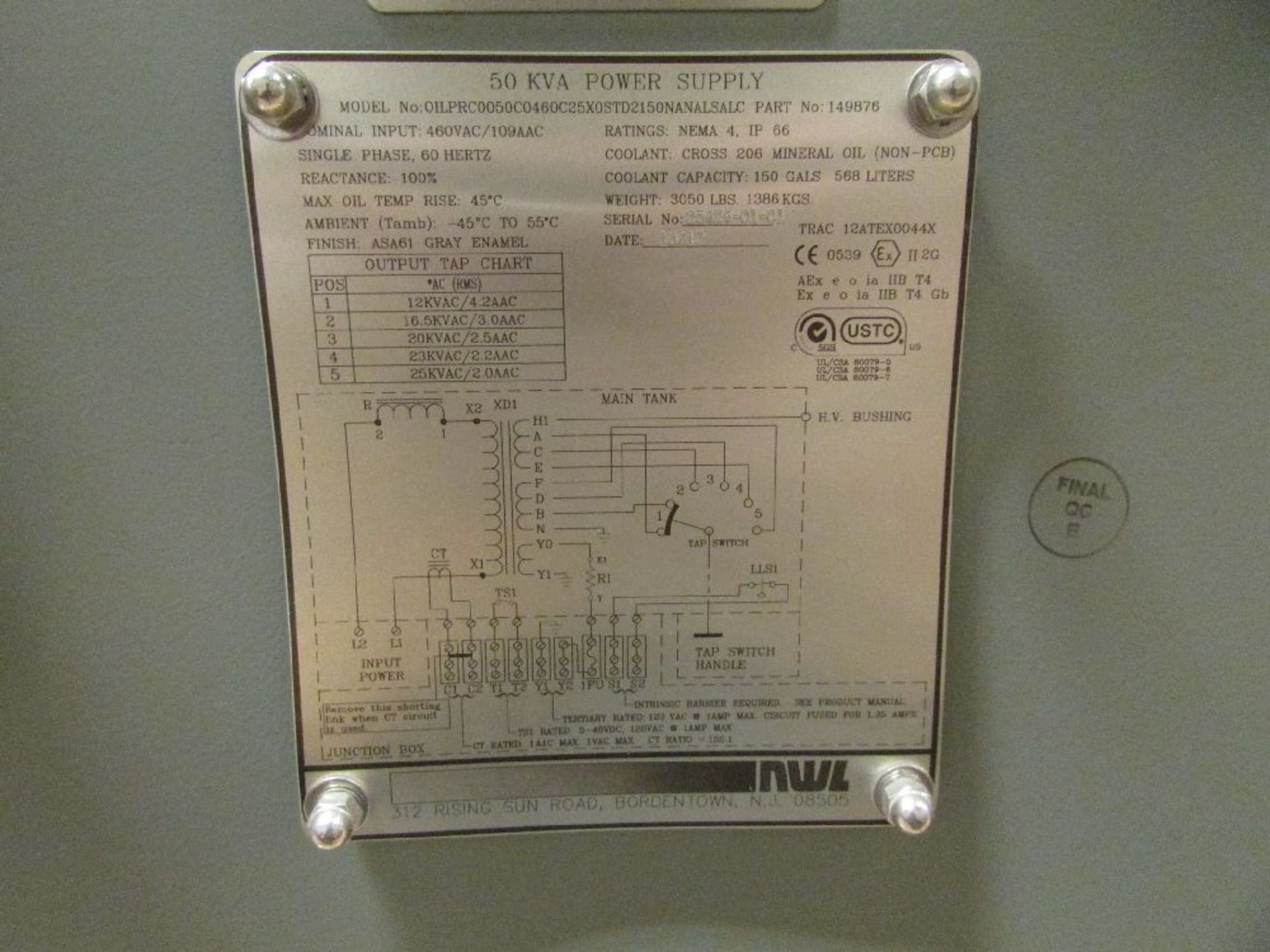 Cameron Model OILPRC0050C0460C25X0STD2150NANALSALC 50 KVA Power Supply - Image 3 of 3