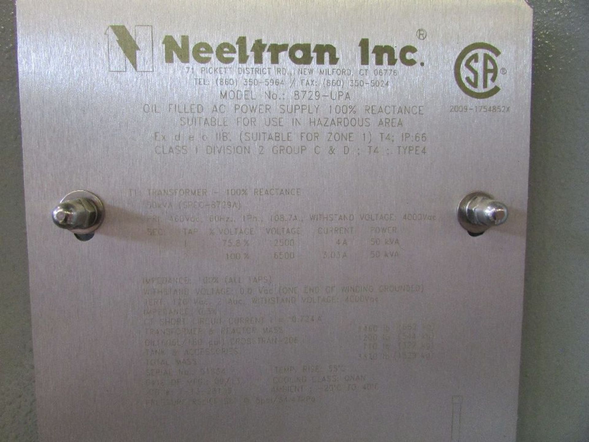 Neeltran Inc Model 8729-UPA 50KVA Oil Filled Explosion Proof Transformer - Image 5 of 5