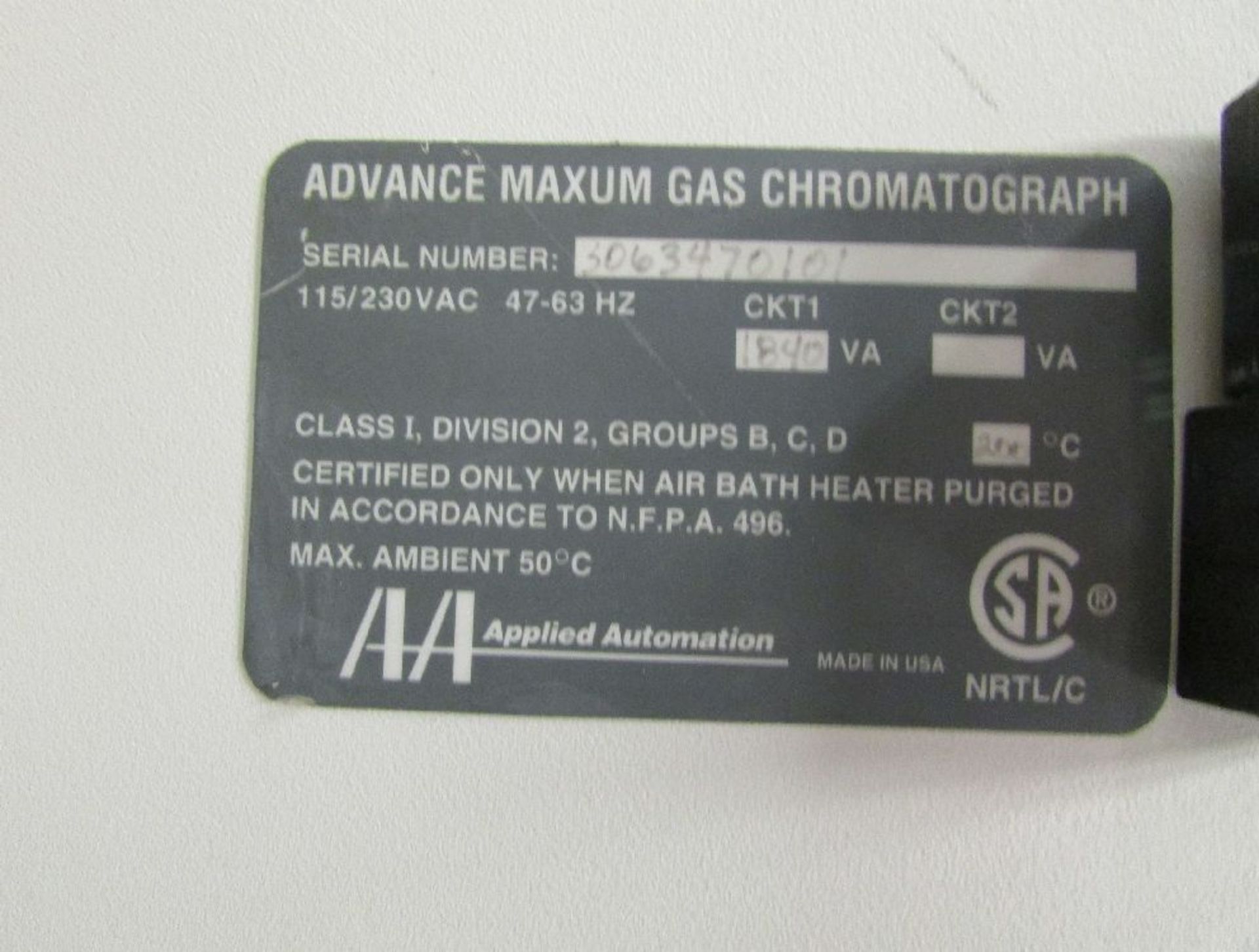 Applied Automation Model Advance Maxum Gas Chromatographs - Image 3 of 6