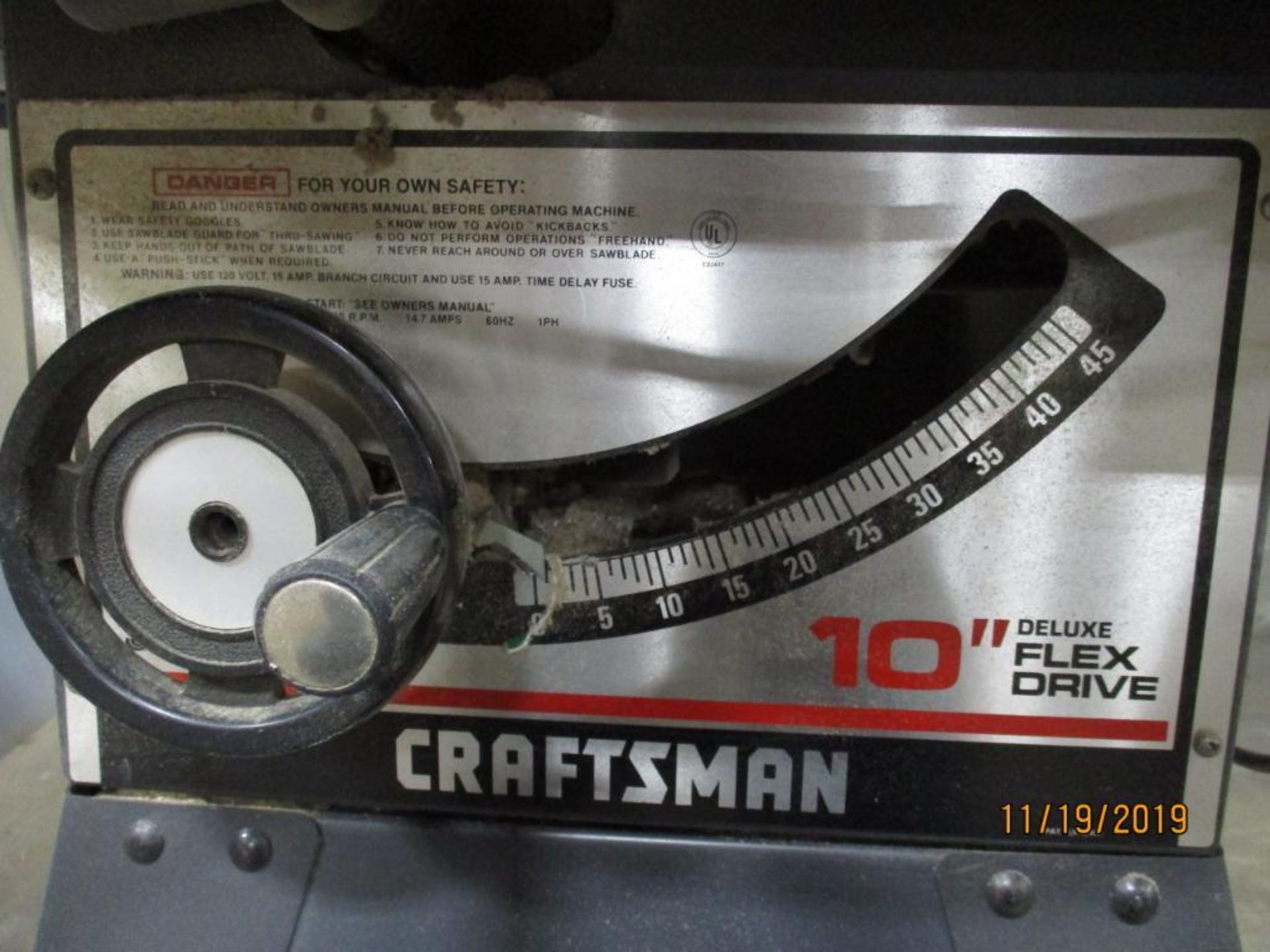 Craftsman 10" Flex Drive Table Saw M/N 113-241691 S/N 6220-P1292 - Image 4 of 5