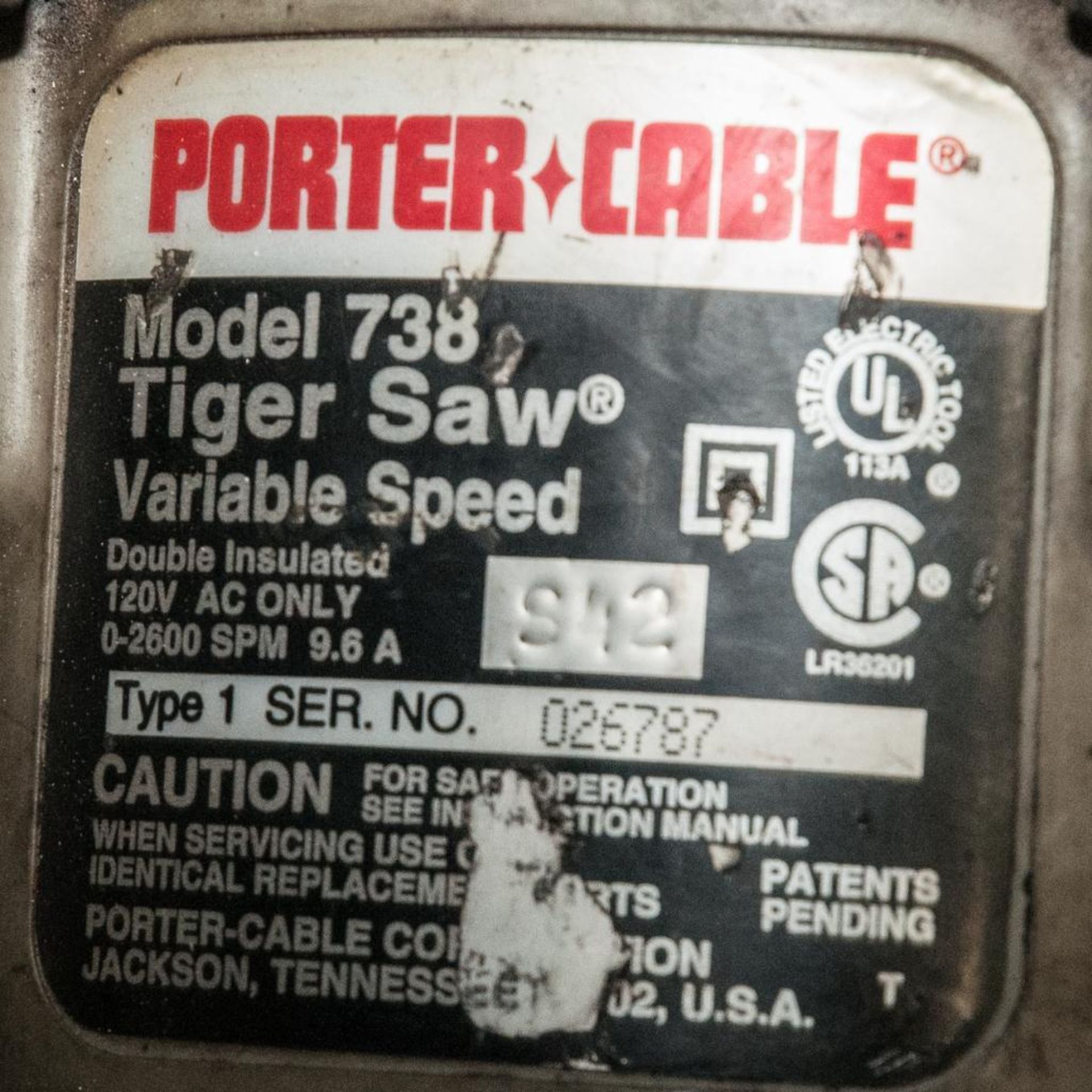 Porter Cable Tiger Saw Mdl 738, s/n 026787 - Image 2 of 2