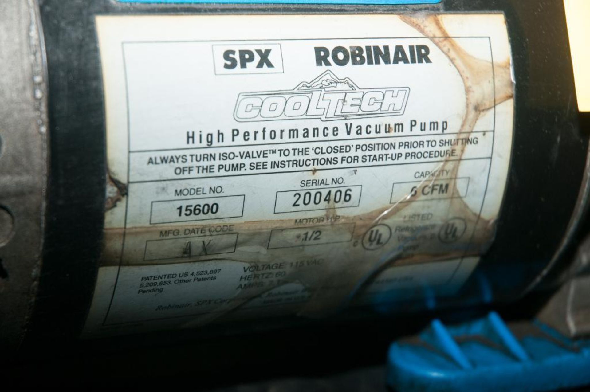 SPX Robinair Cooltech Vacuum Pump, Mdl. 15600, s/n 200406, 6CFM, 1/2 hp - Image 2 of 3