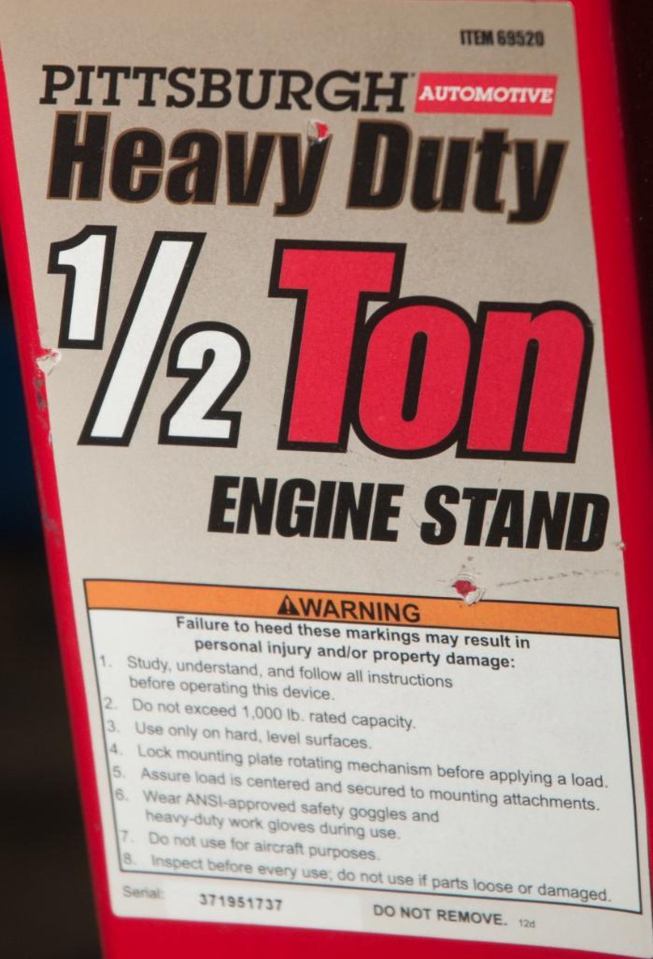 Pittsburgh Heavy duty 1/2 Ton Engine Stand - Image 2 of 2