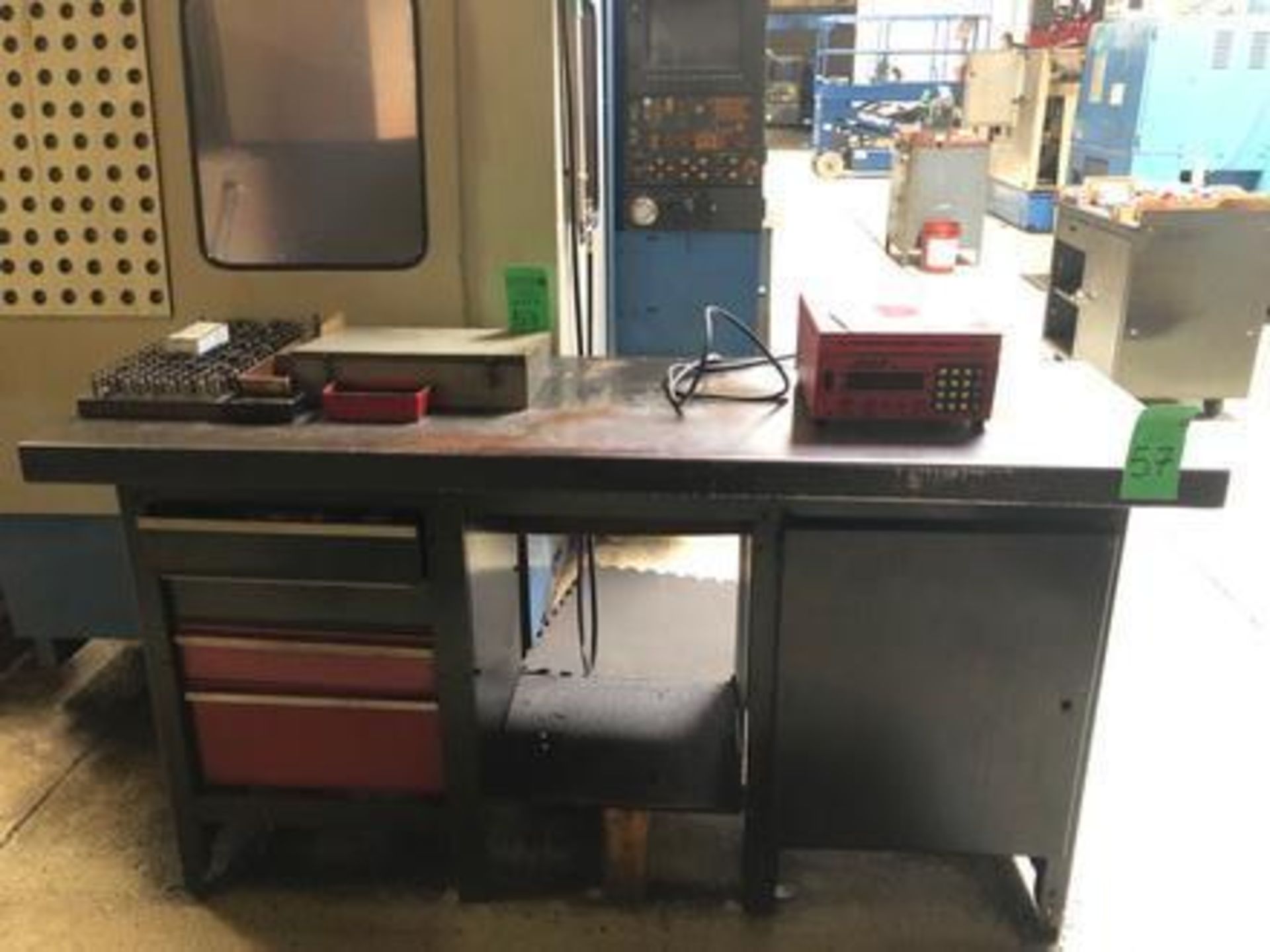 Assorted Tool and accessory for Mazak CNC Vertical Machine with a Metal working bench size 72" x 24"