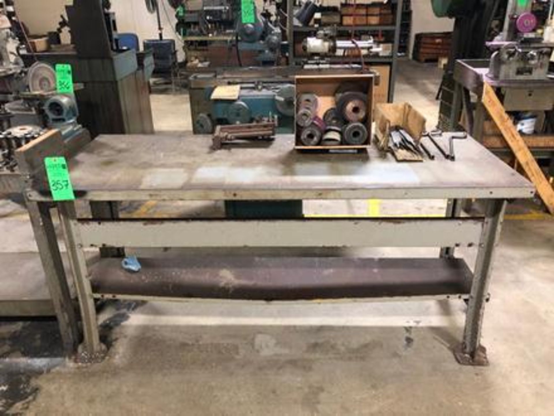 Metal Table size 36"x 54"x 34" with assorted parts for K.O. Lee Grinder