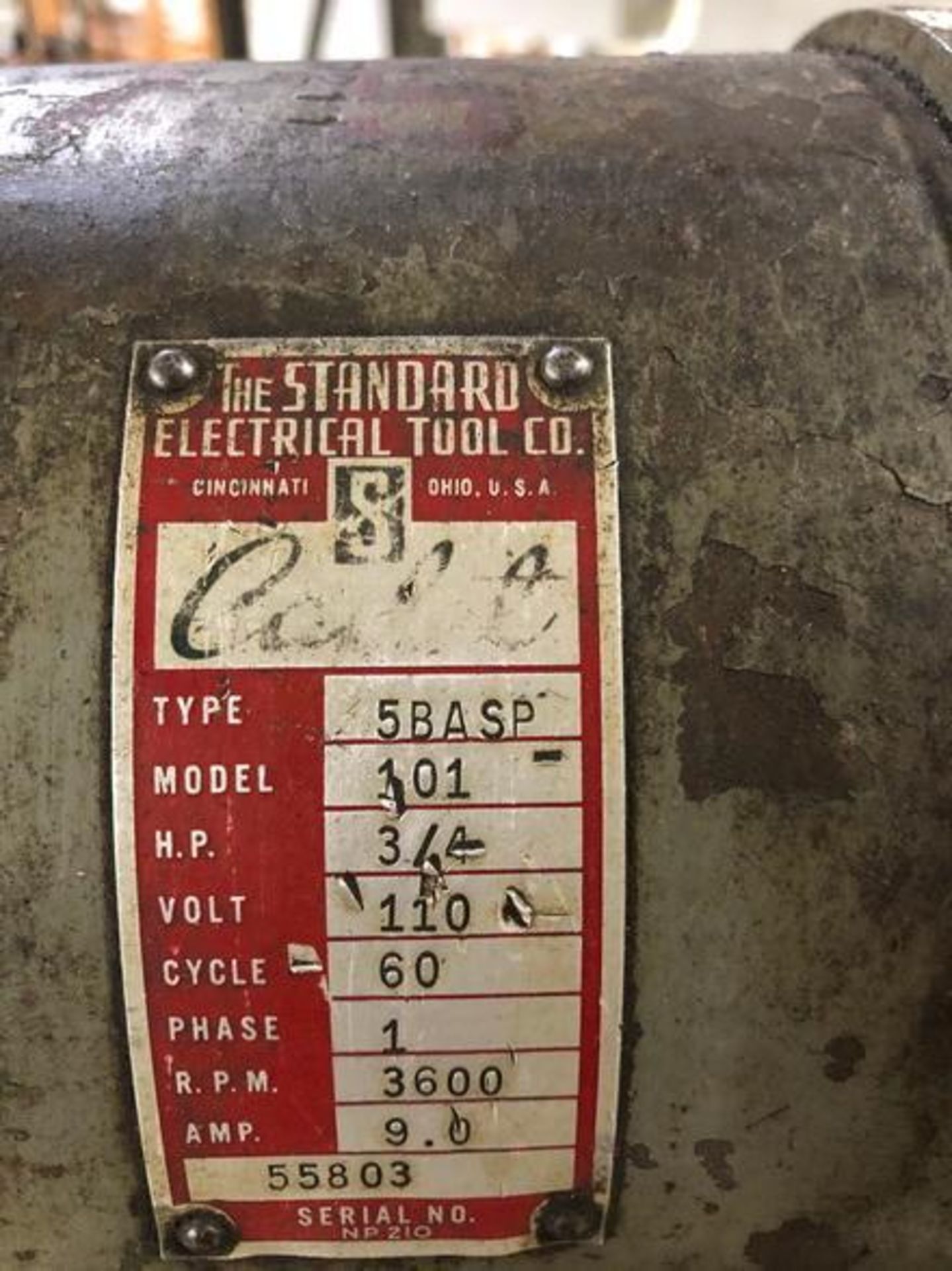 Standard Electrical Tool Model: 101 Sender Motor 3 1/4 HP with metal base - Image 9 of 9