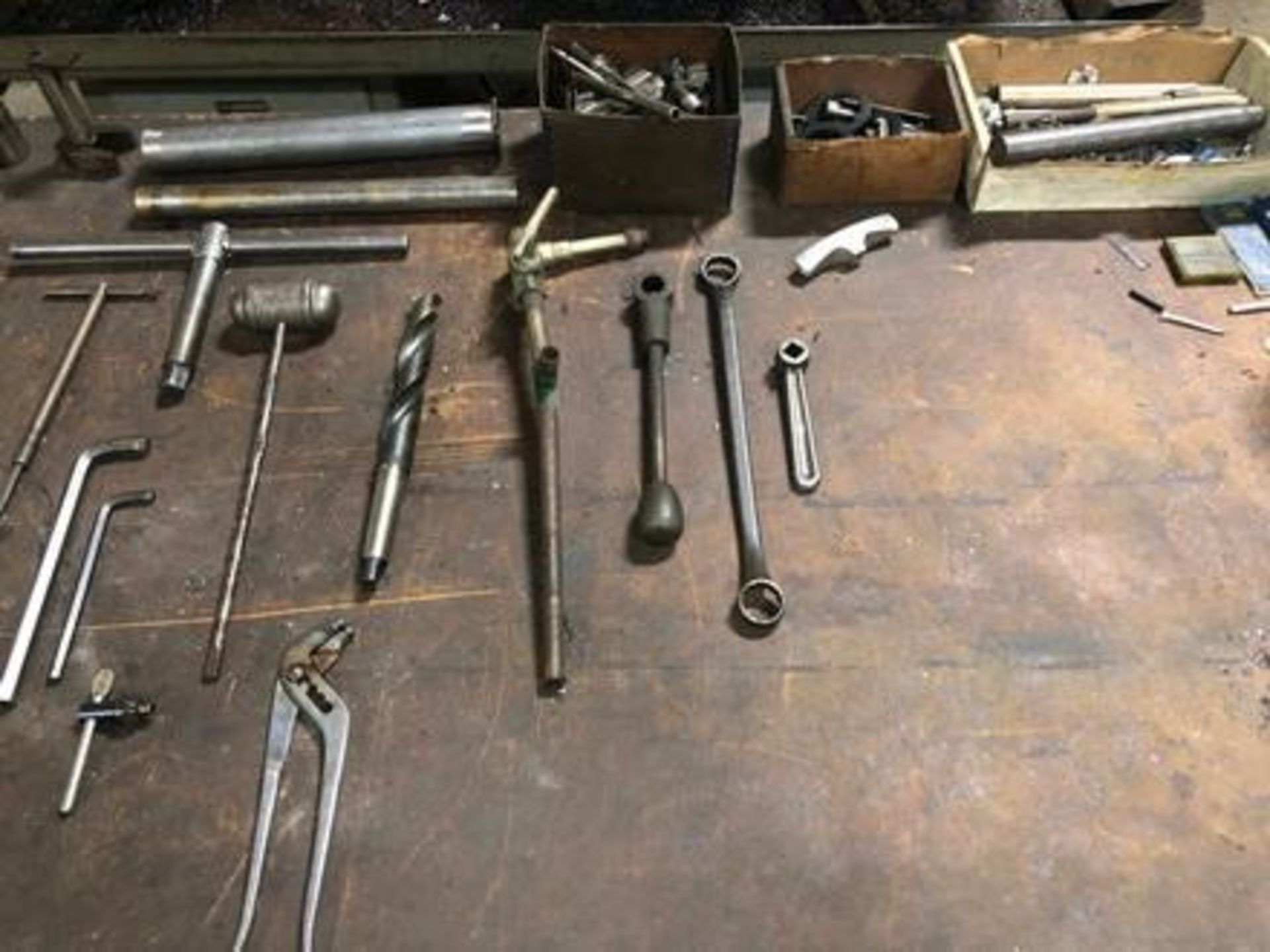 Assorted Parts for CNC lathe c/o: holders blades fixtures with wood top Desk and Metal Base size 32" - Image 5 of 6