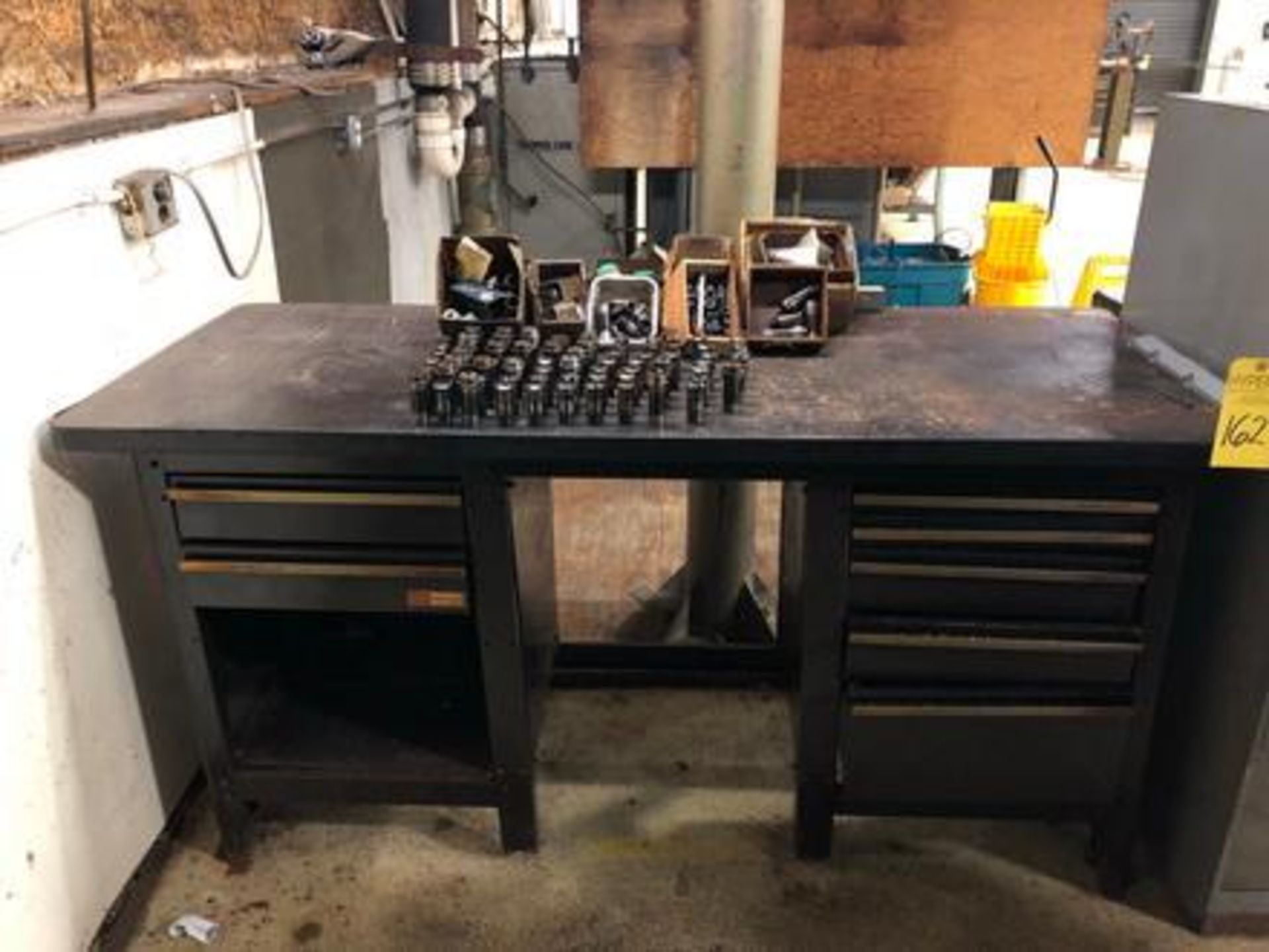 Craftsman Metal Table with wood bench w/contents c/o: accessories for CNC machine